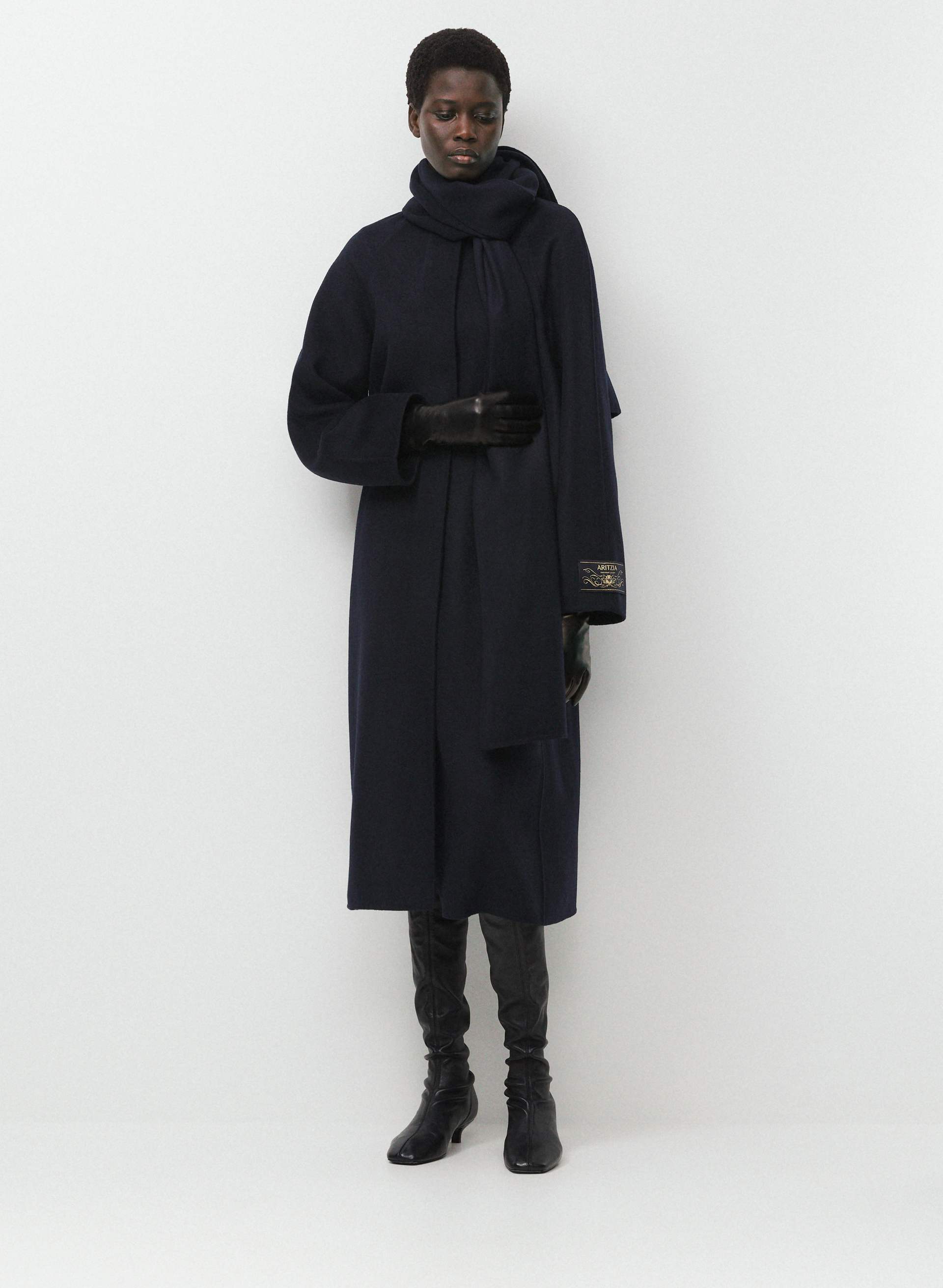 THE EMBRACE DOUBLE-FACED COAT - LUXE (RE)WOOL - Double-faced, long Italian wool coat with removable scarf. 