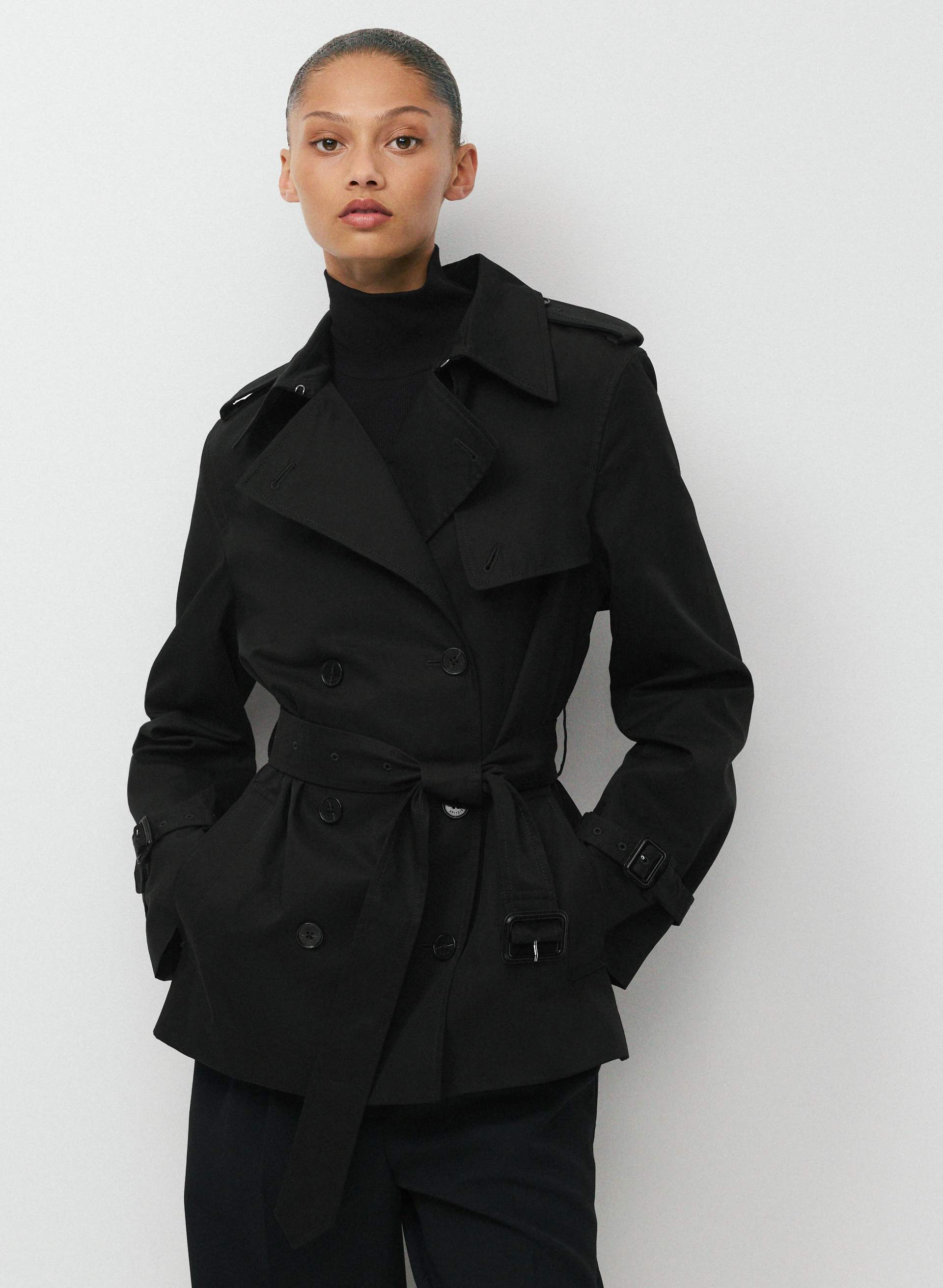 ジプソフィアShort Trench Coat ブラック The Finch Short Trench Coat - City Twill | Aritzia US