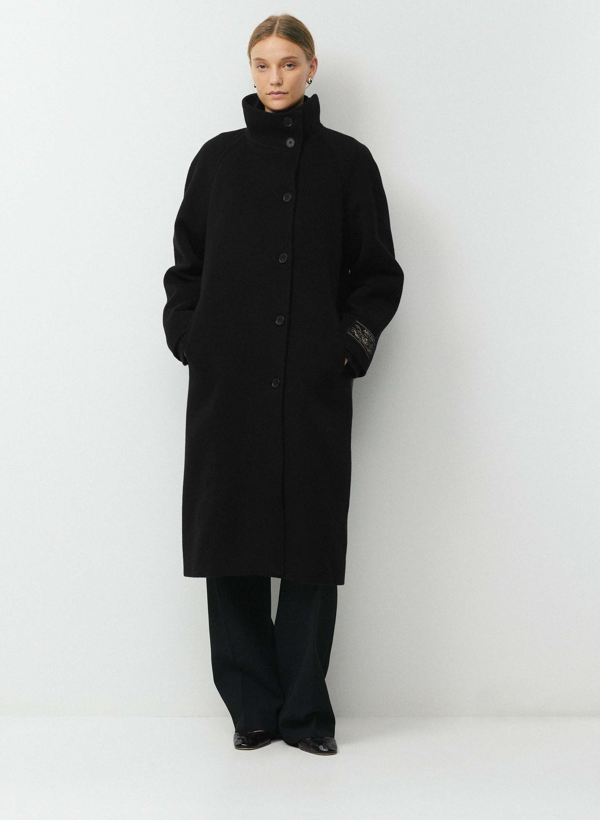THE HAWTHORNE COAT - SOFT WOOL CASHMERE - Long Italian wool and cashmere coat with funnel neck. 