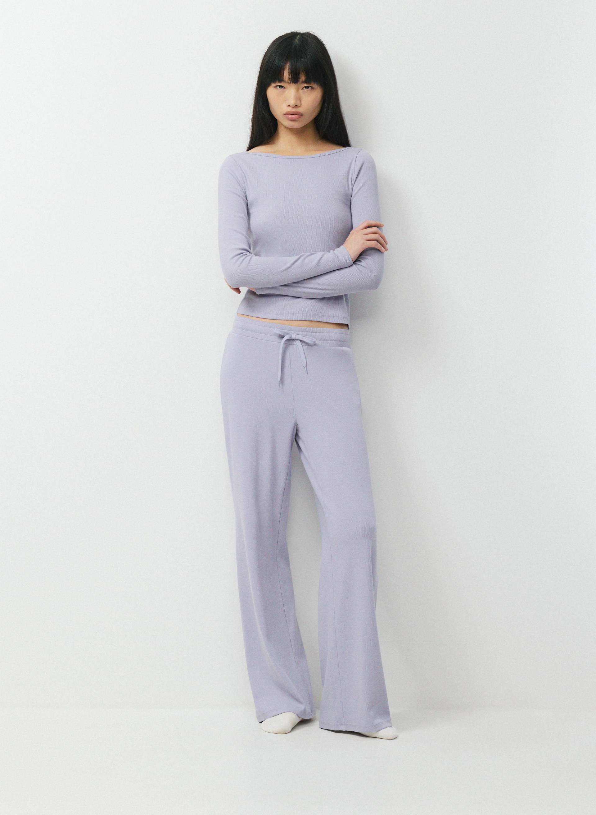 HOMESTRETCH™ RIB KICKBACK PANT - Stretchy ribbed cotton mid-rise, wide-leg pants. 