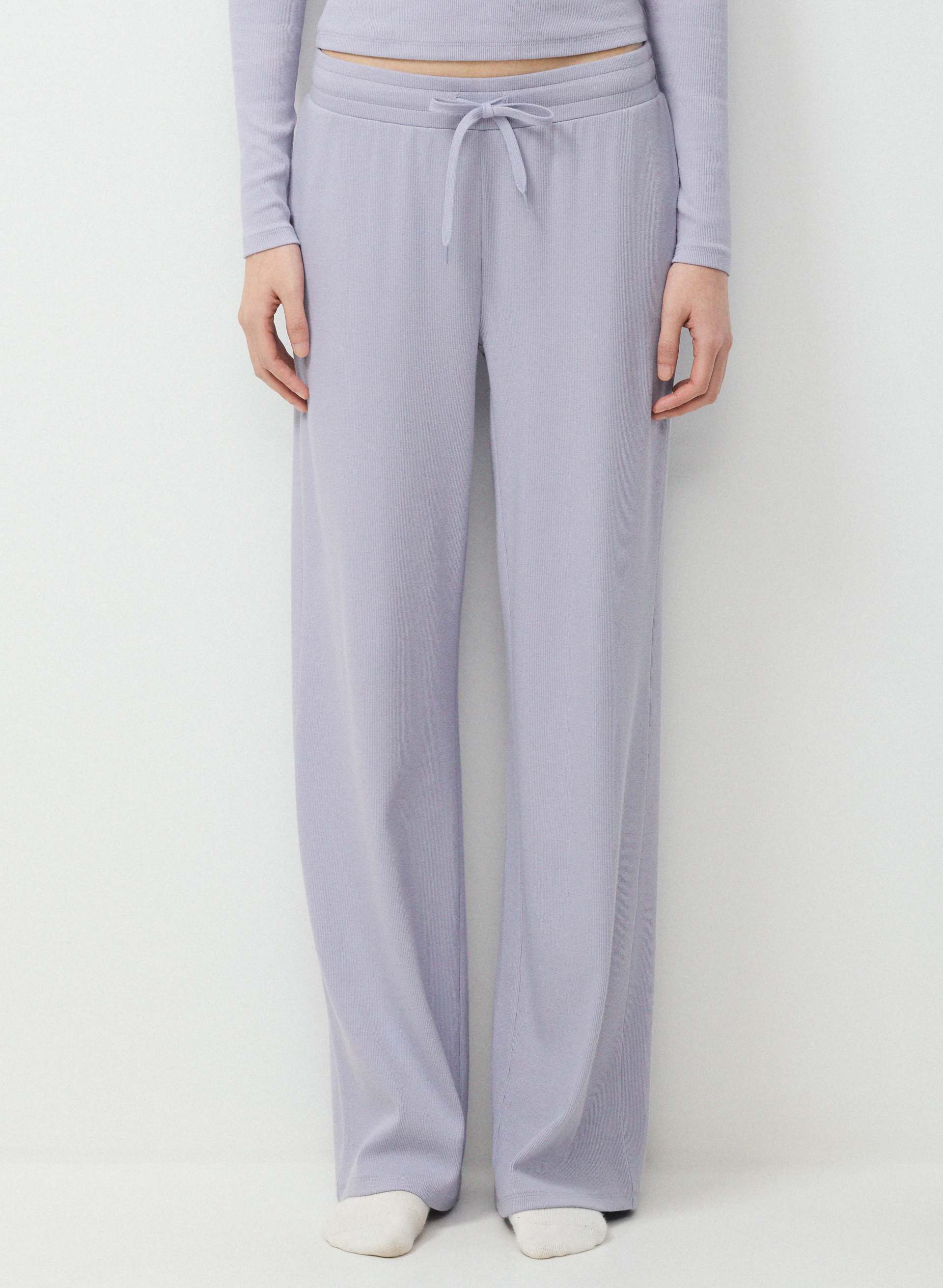 HOMESTRETCH™ RIB KICKBACK PANT - Stretchy ribbed cotton mid-rise, wide-leg pants. 