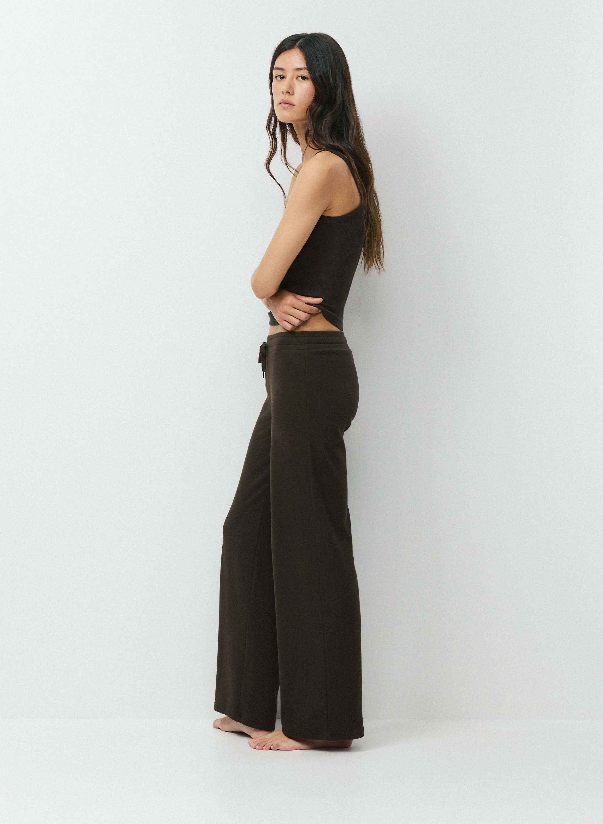 HOMESTRETCH™ RIB KICKBACK PANT - Stretchy ribbed cotton mid-rise, wide-leg pants. 