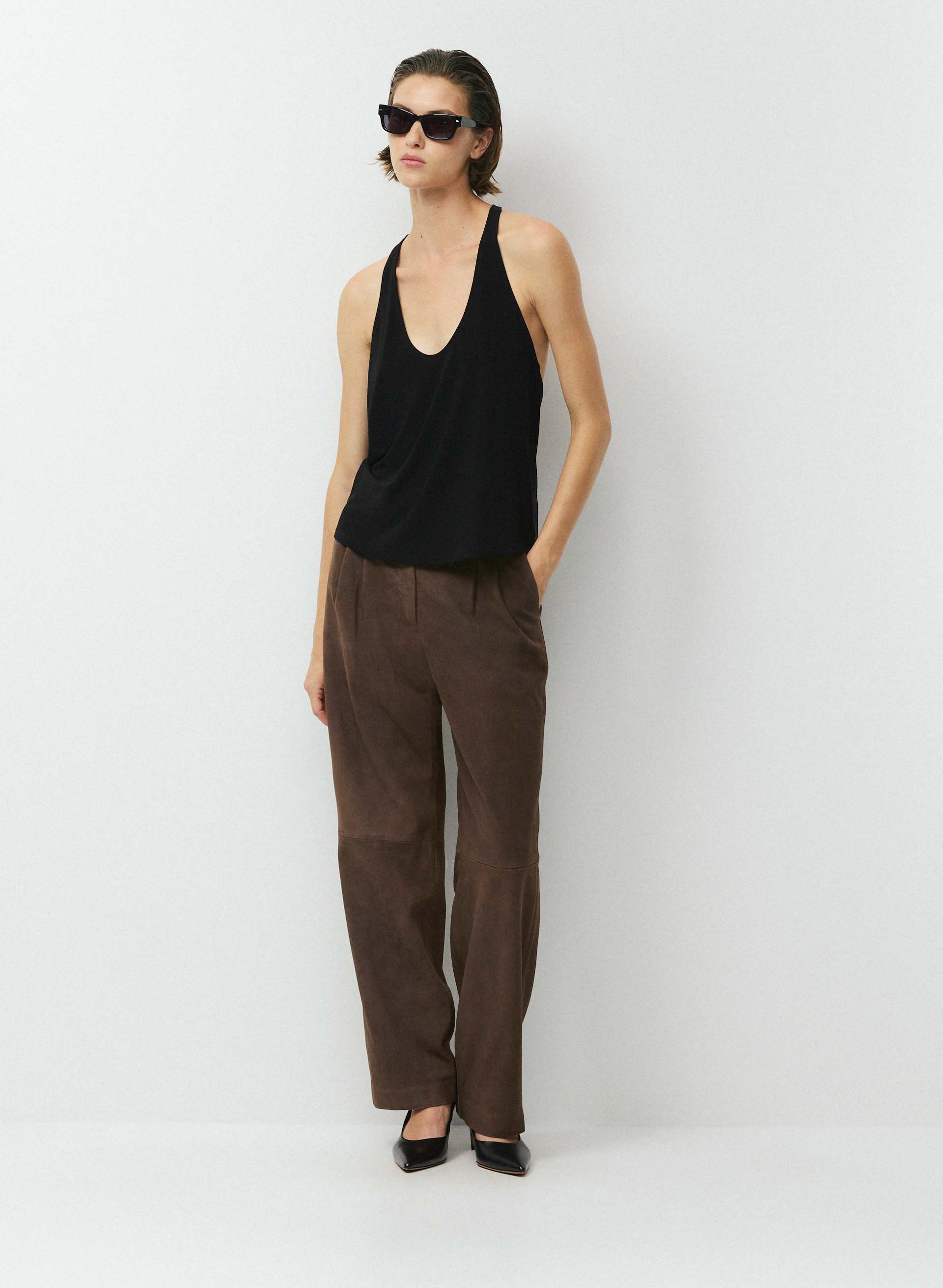 VIVIAN PANT - SUEDE - 100% suede high-rise, straight-leg pants. 