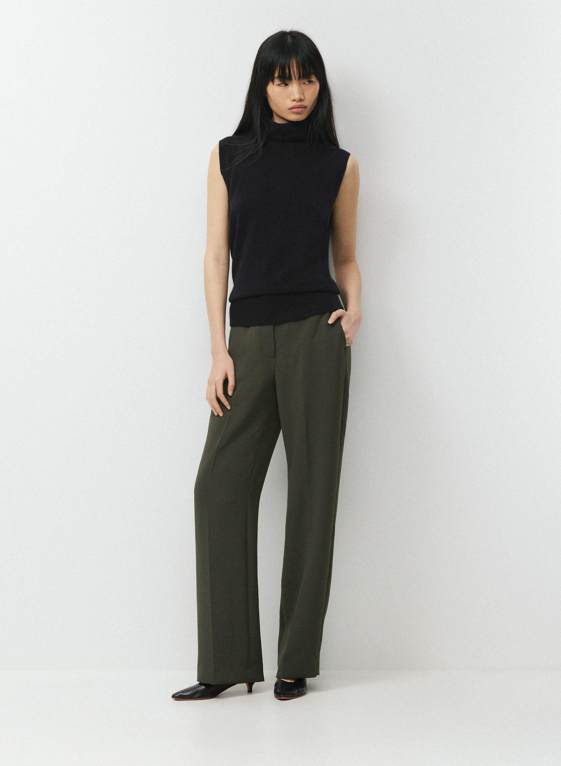 AGENCY PANT - CREPETTE™ - Japanese crepe high-rise, wide-leg pants with elastic back waist. 