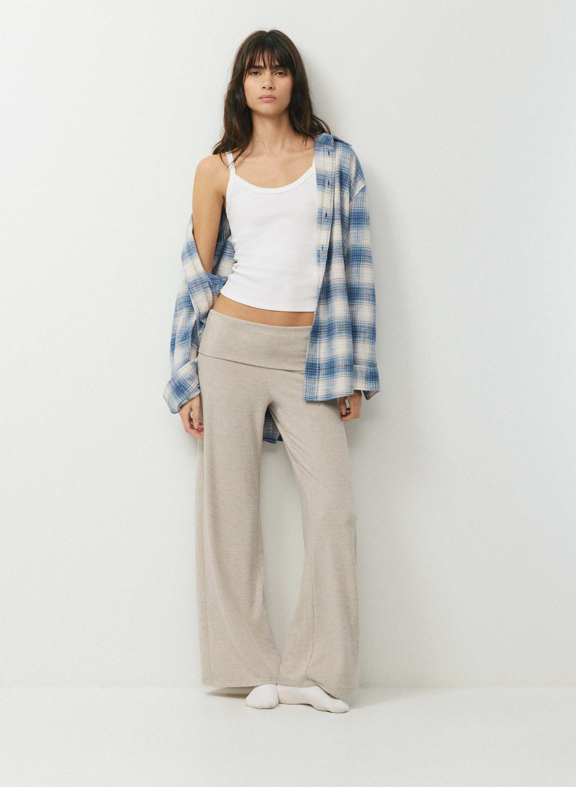DOCK PANT - Super low-rise, wide-leg foldover brushed jersey pants. 