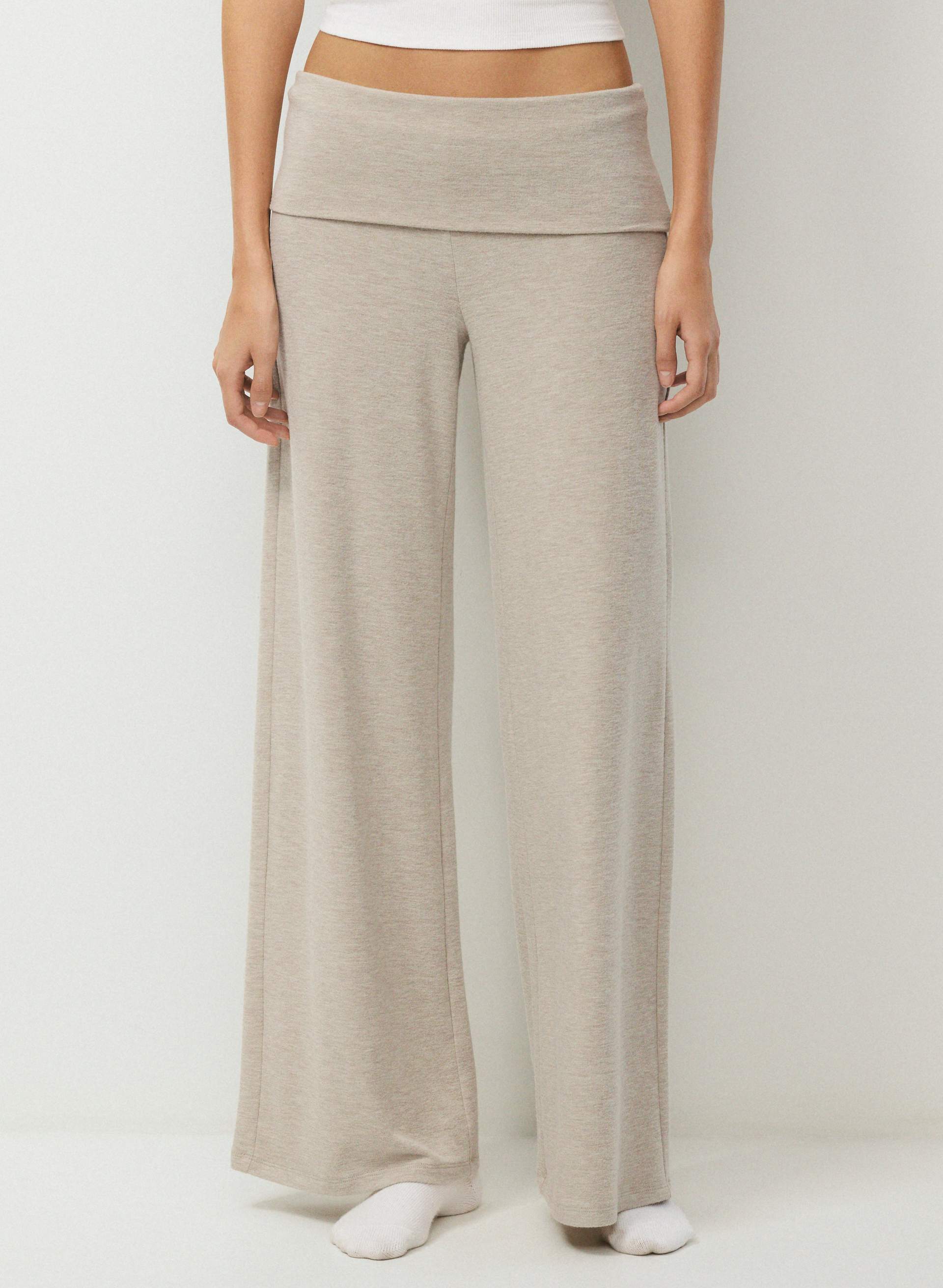 PANTALON DOCK - Super low-rise, wide-leg foldover brushed jersey pants. 