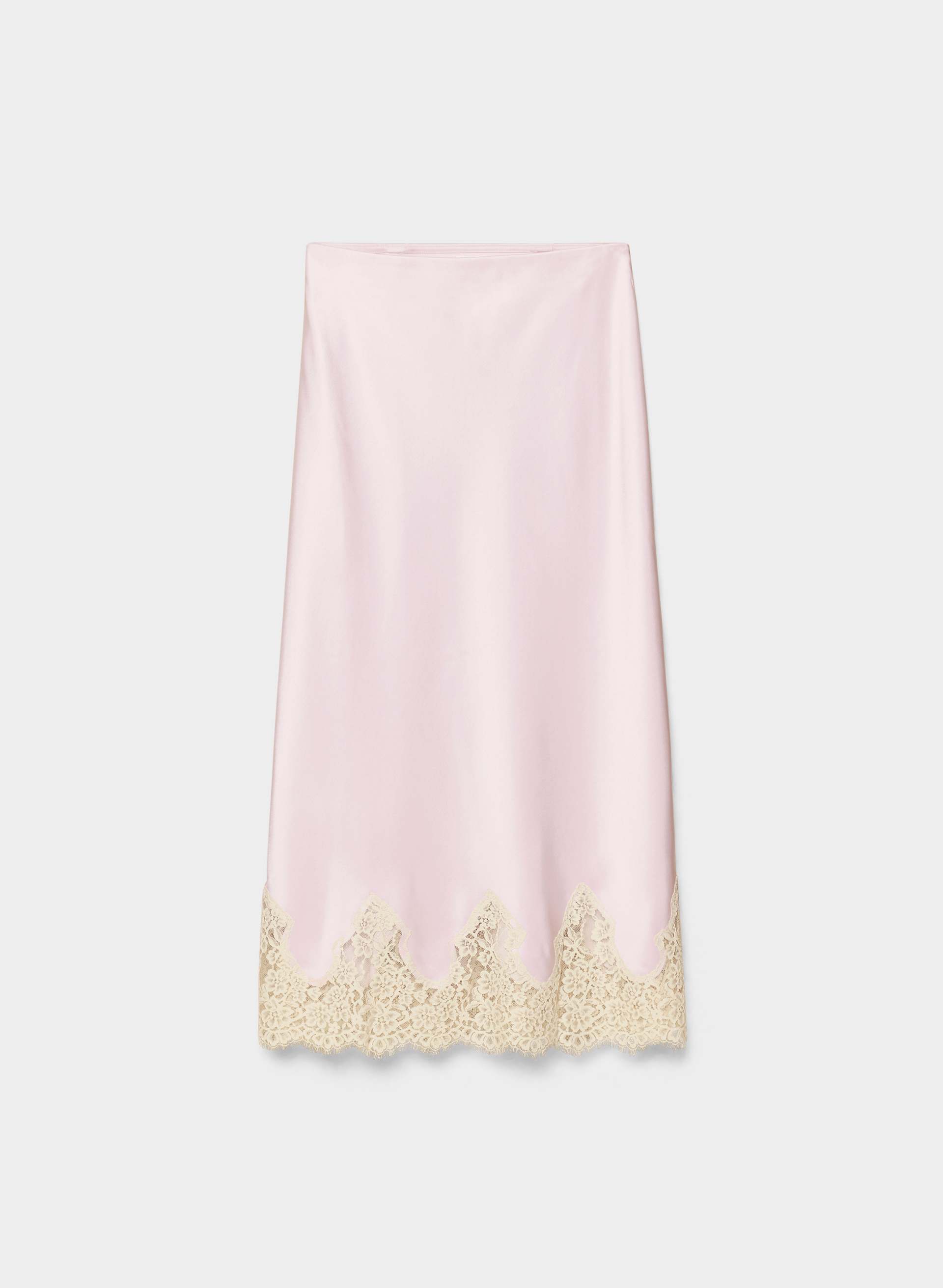 HENRIETTA SATIN SKIRT - Double satin midi slip skirt with lace trim. 