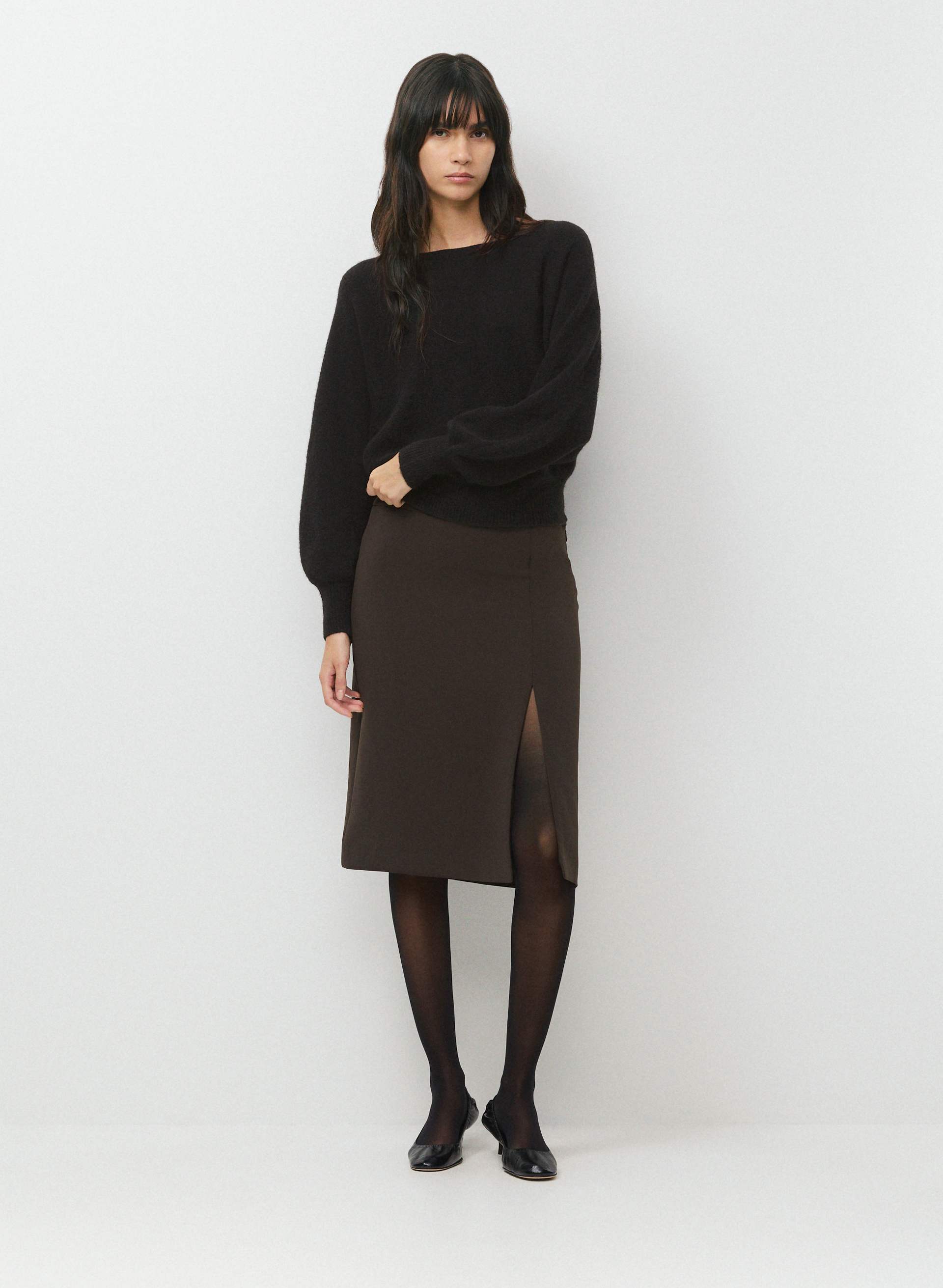 SCHOLAR SKIRT - CREPETTE™ - Japanese crepe low-rise midi skirt with thigh slit. 