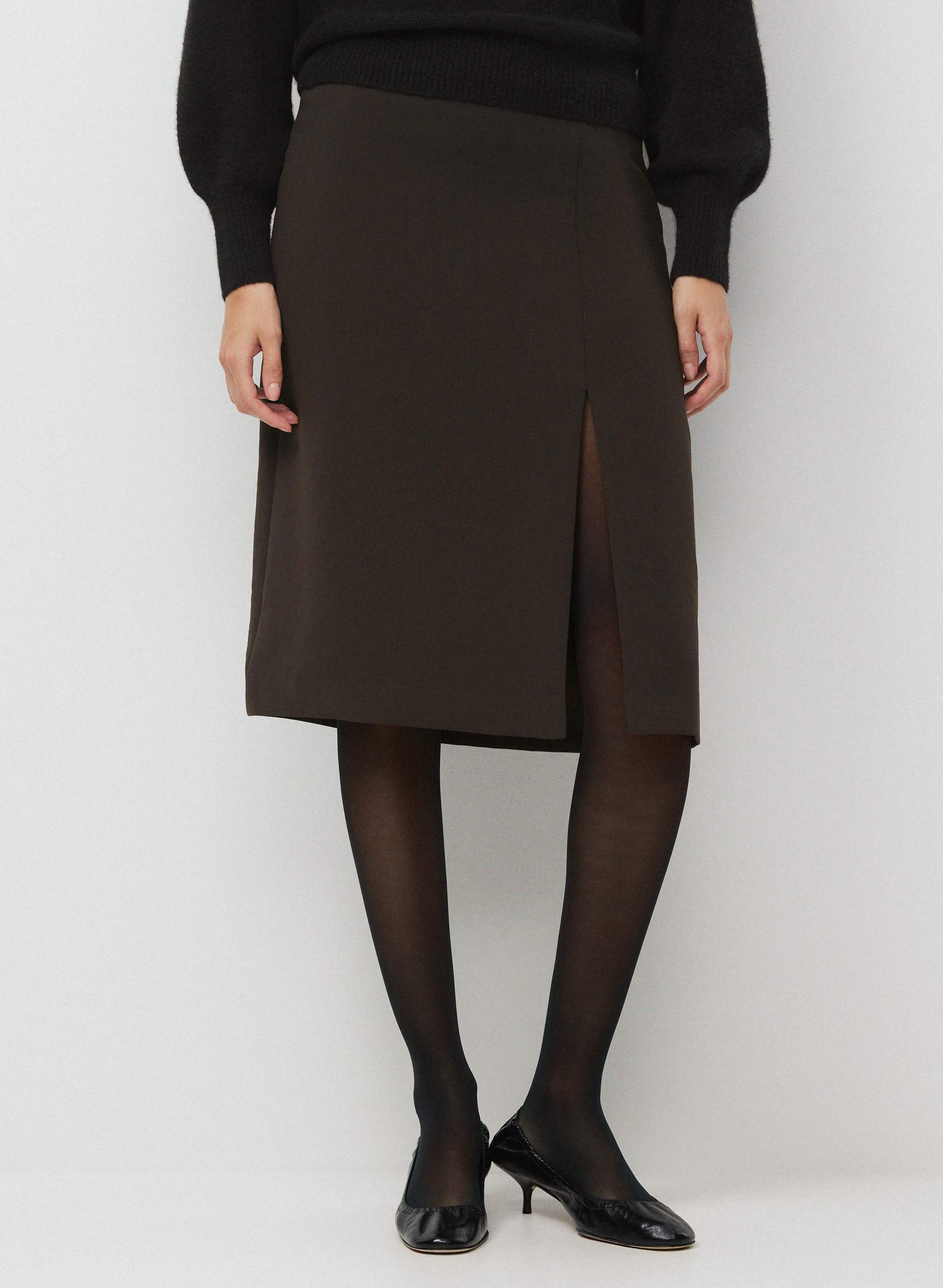 SCHOLAR SKIRT - CREPETTE™ - Japanese crepe low-rise midi skirt with thigh slit. 