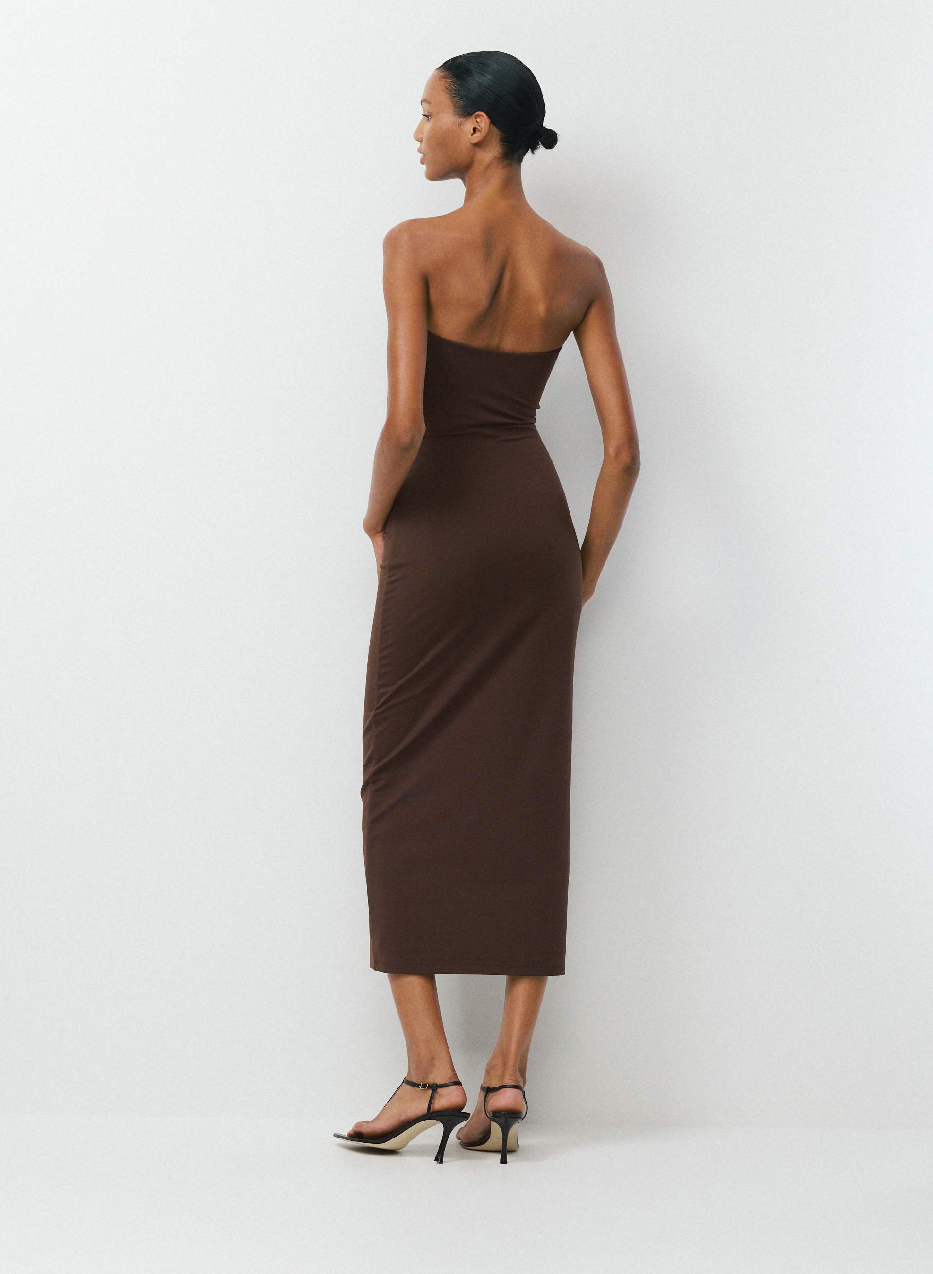 brown tube dress Bodycon Dress-9 Colors  L.A. Apparel full stretch mesh Women's Linen Tube Maxi Dress,