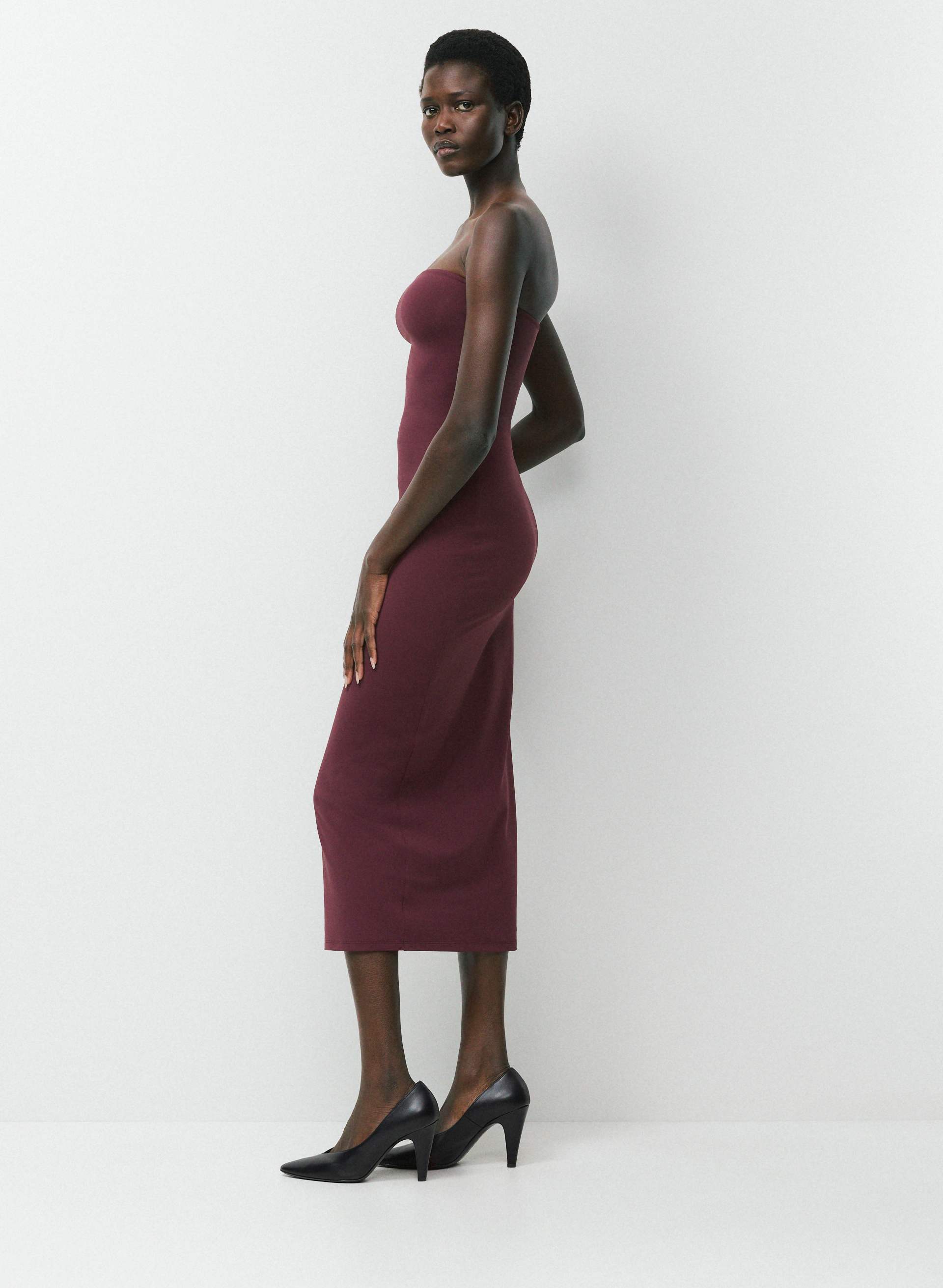 burgundy tube dress Aritzia Women's Original Contour Enrapture Maxi in Gala Plum Model Details Size