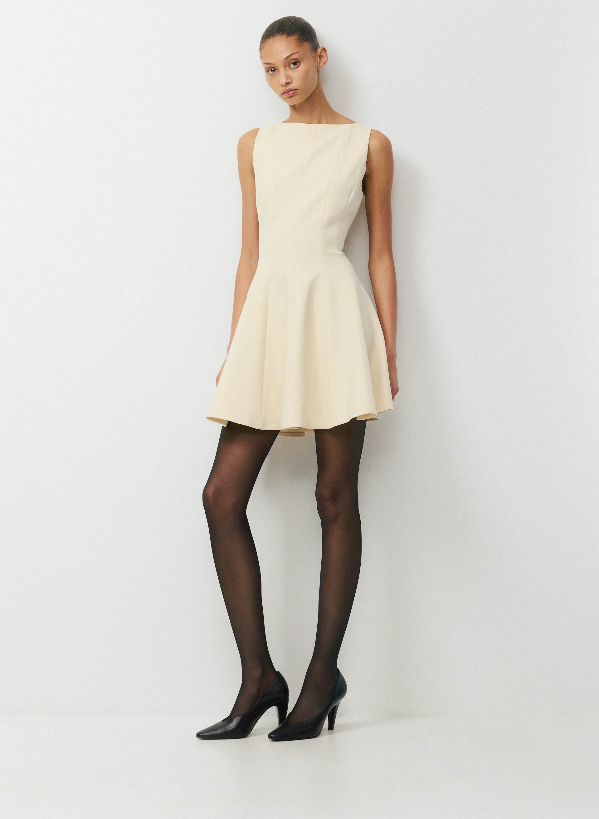 beige dress black tights Aritzia Women's Proxy in Seaside Cream | 8 Size:50 Regular Jacket+44 Waist Adjust 40to46)Height: 5'7