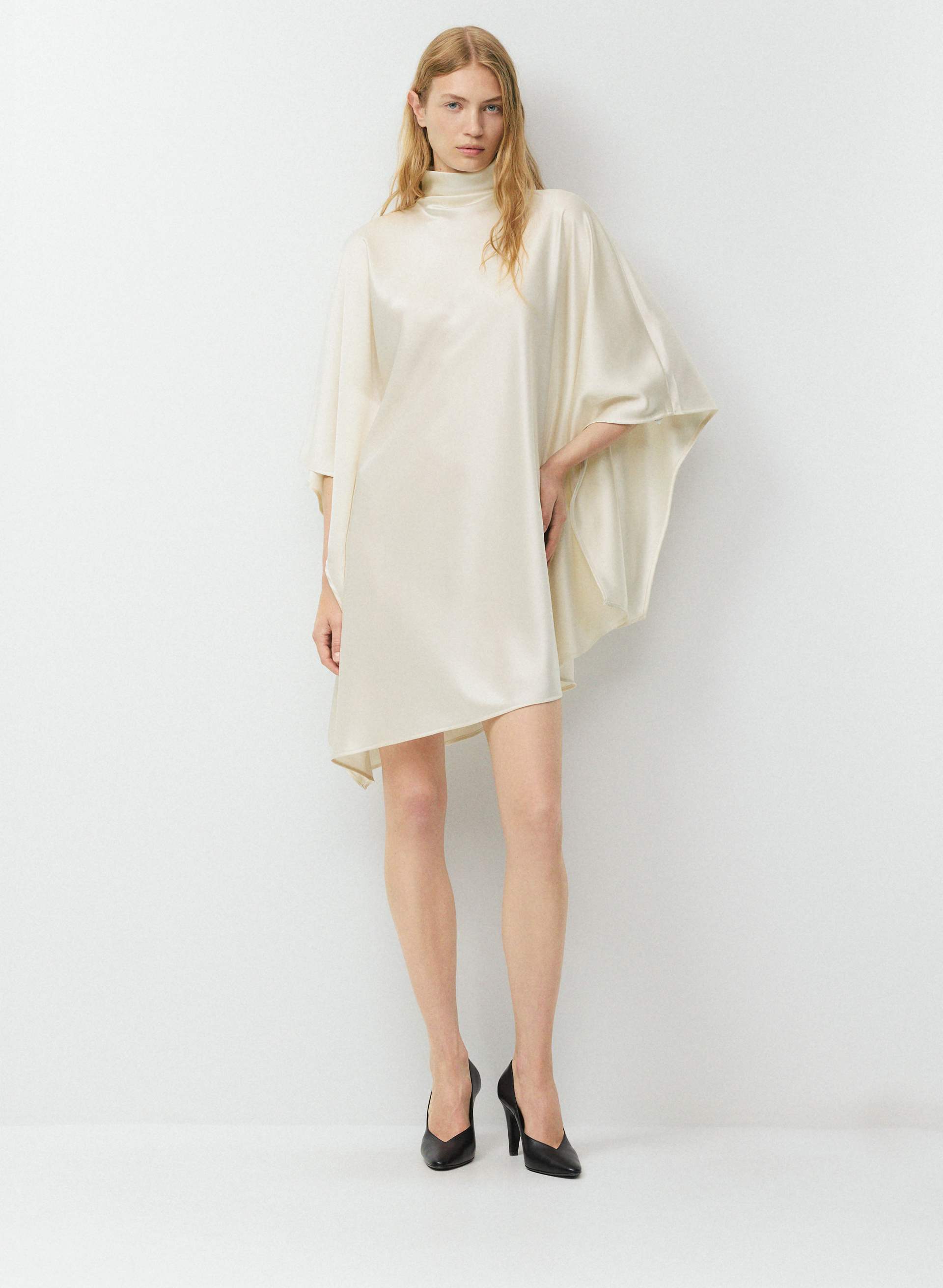 FAN SATIN DRESS - Double satin mockneck mini dress. 