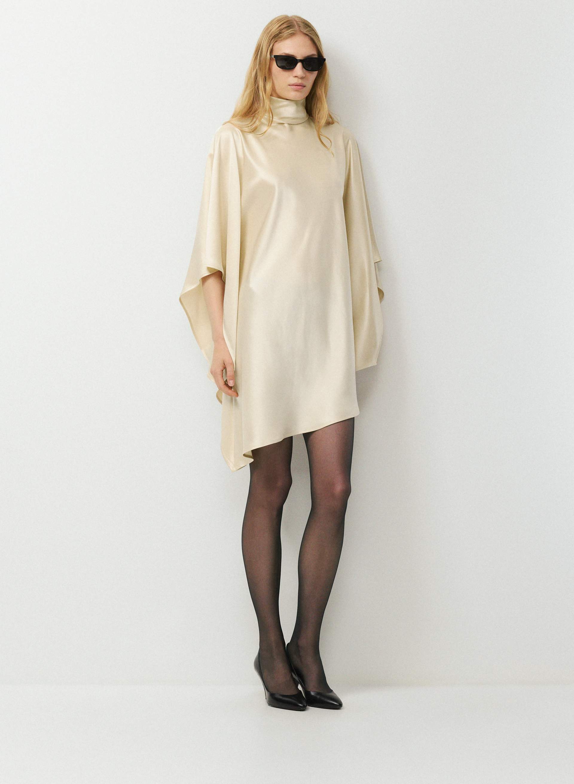 FAN SATIN DRESS - Double satin mockneck mini dress. 