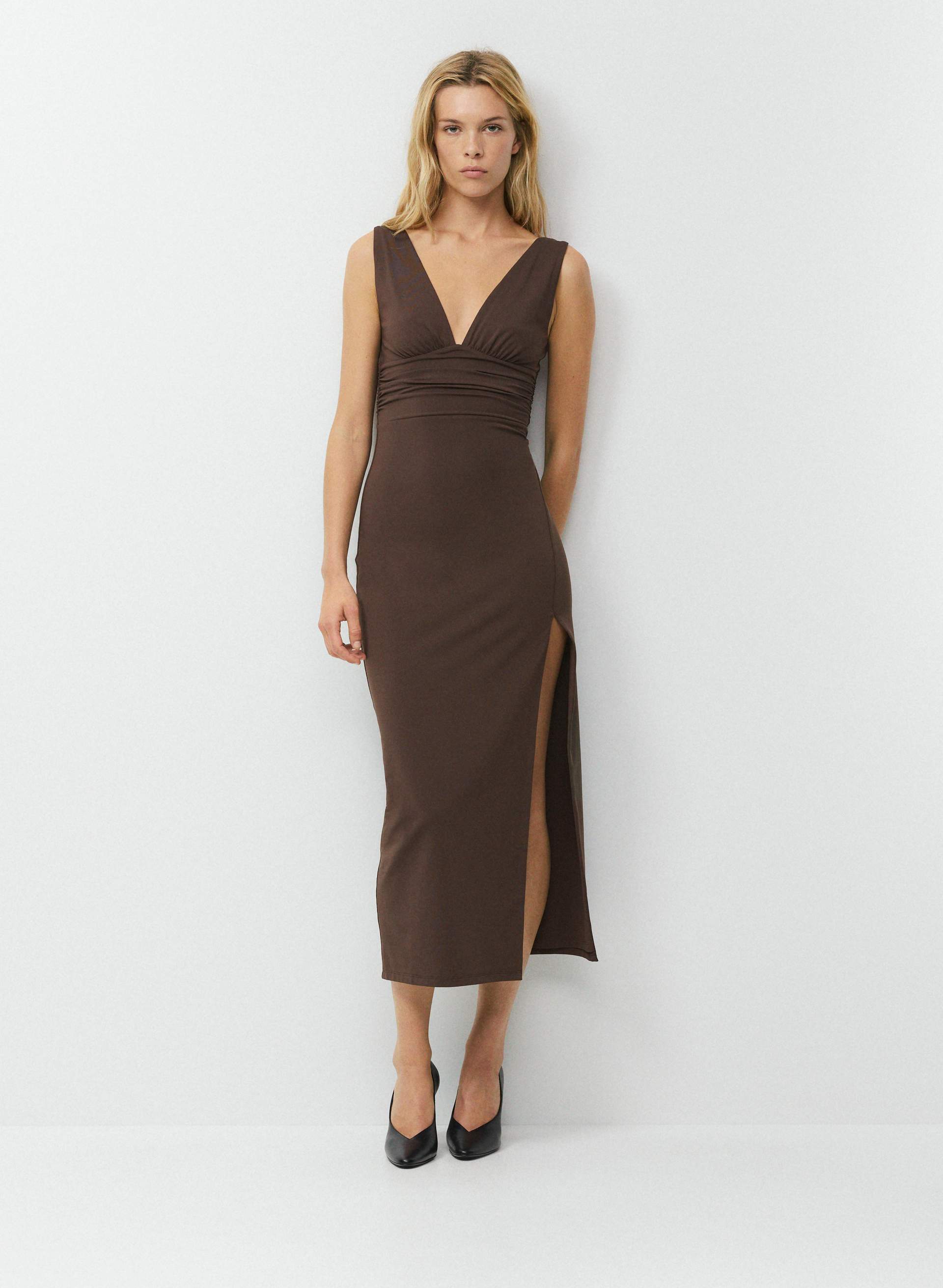 aritzia brown dress Wilfred Gwen long sleeve fine ribbed bodycon wiggle cognac S After Price Jacqueline dress came in today!