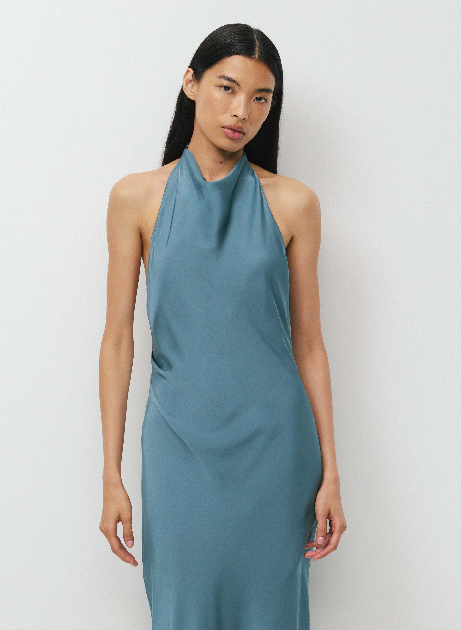 AUDIENCE SATIN MAXI HALTER DRESS | Aritzia