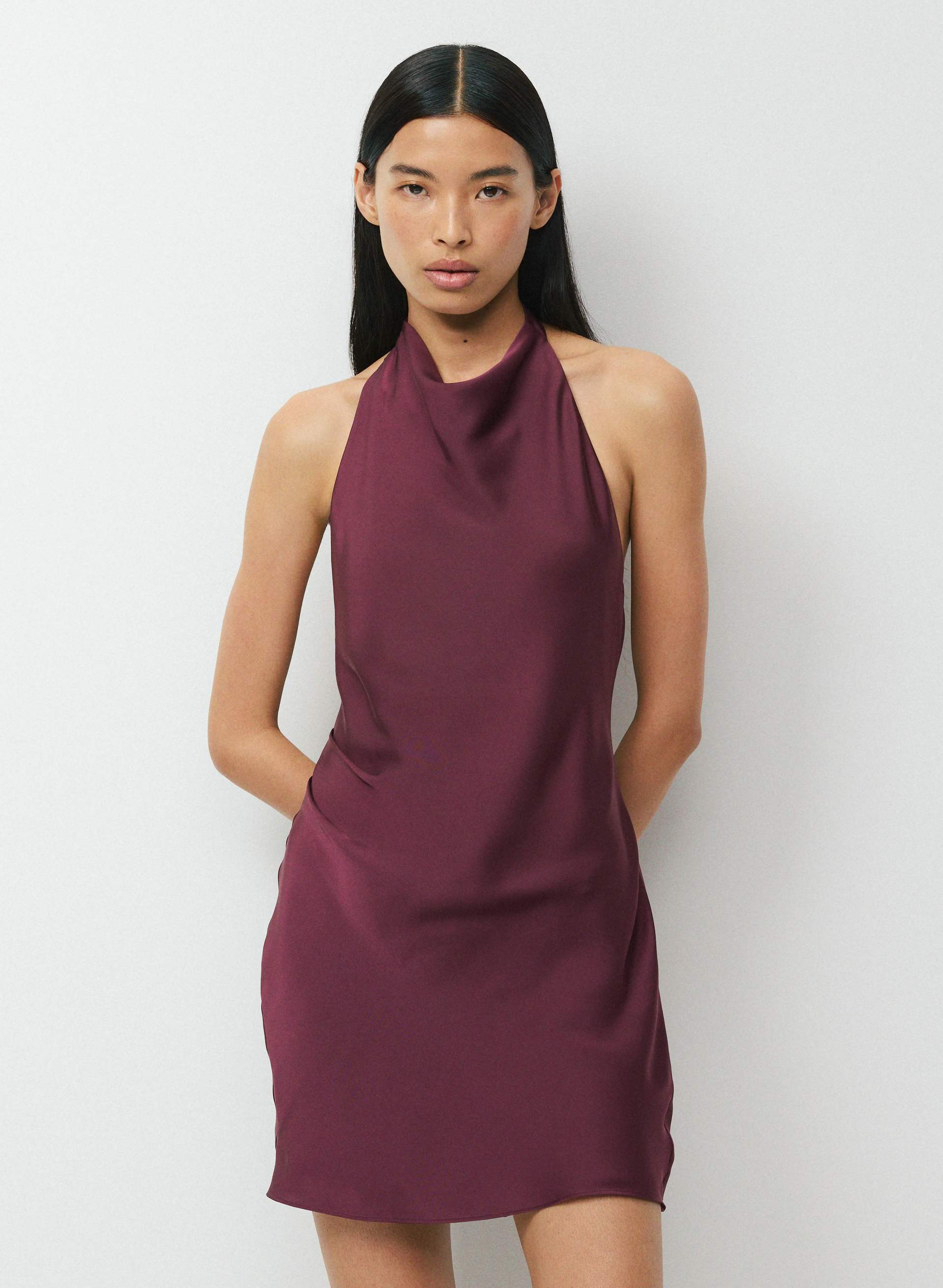 AUDIENCE SATIN MINI HALTER DRESS | Aritzia