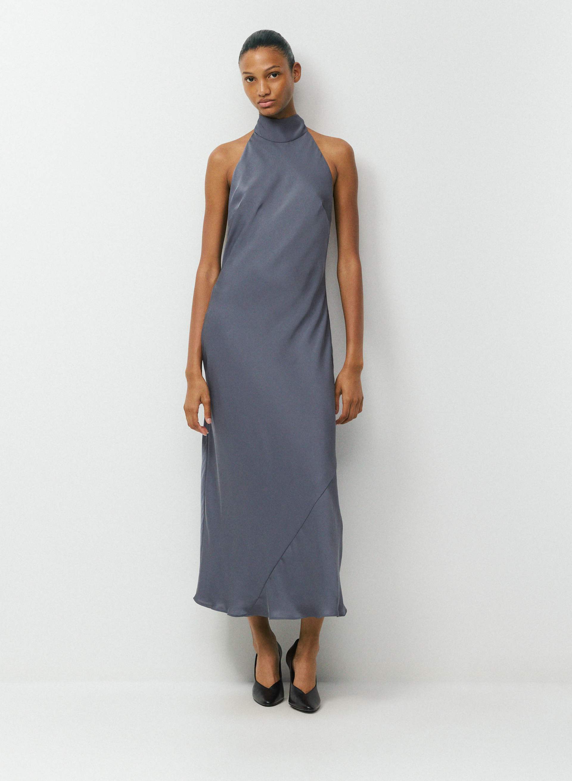 90s halter dress Slit Satin Midi 90S Cap Sleeve Party