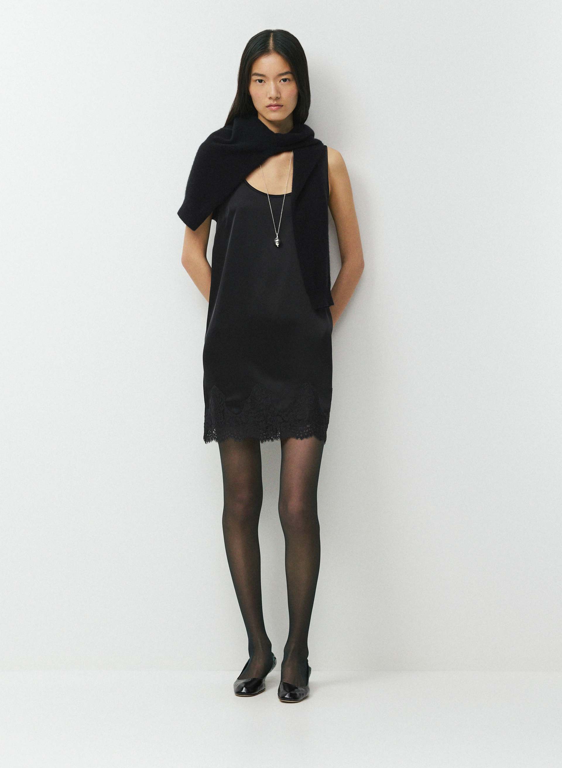 FLICKER SATIN DRESS - Japanese double-satin mini dress with lace hem. 