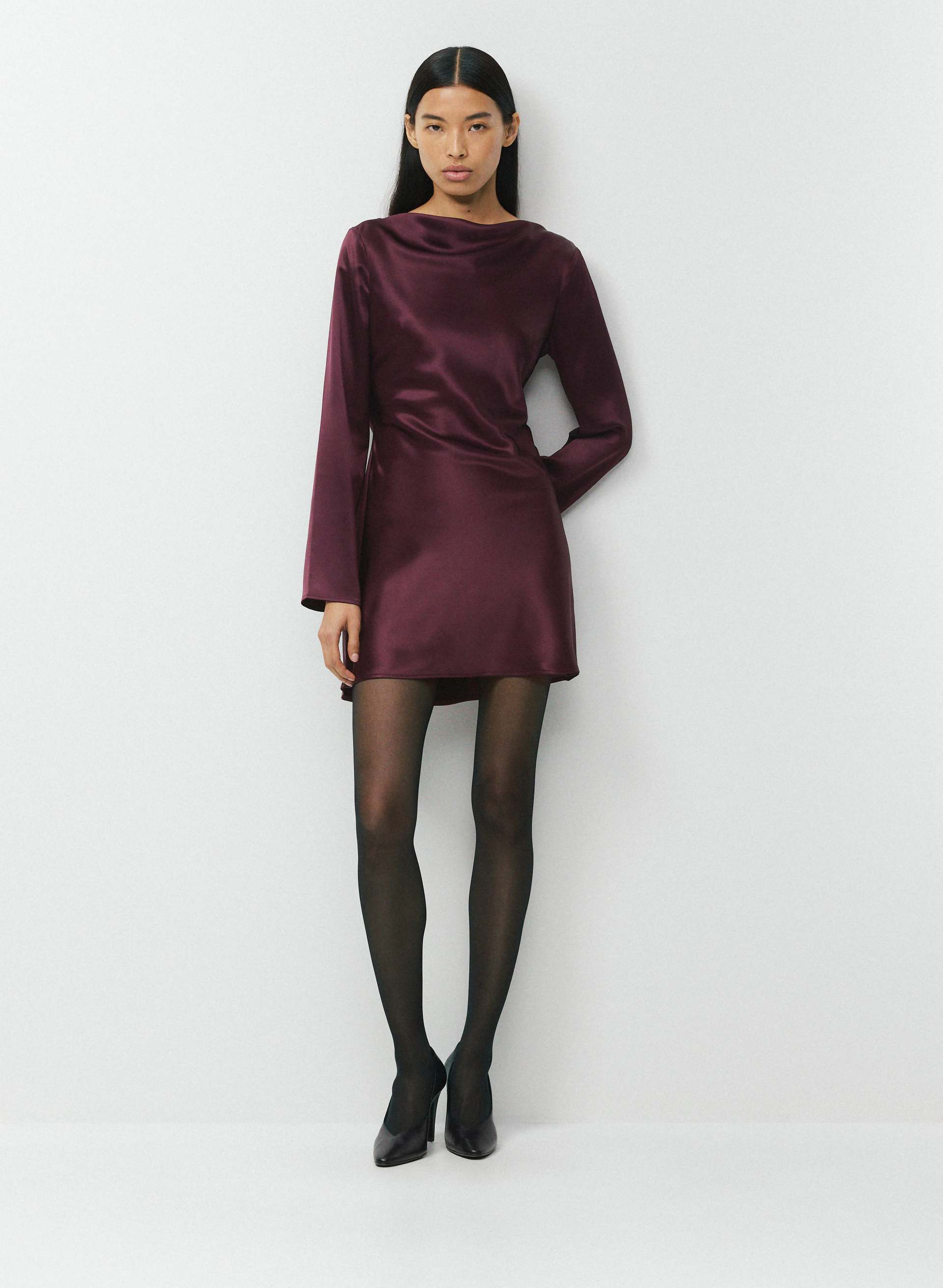 burgundy dress aritzia Choreo Satin nautical layer fabric for a Pure Intentions Ruffle Sleeve Size:6XXS