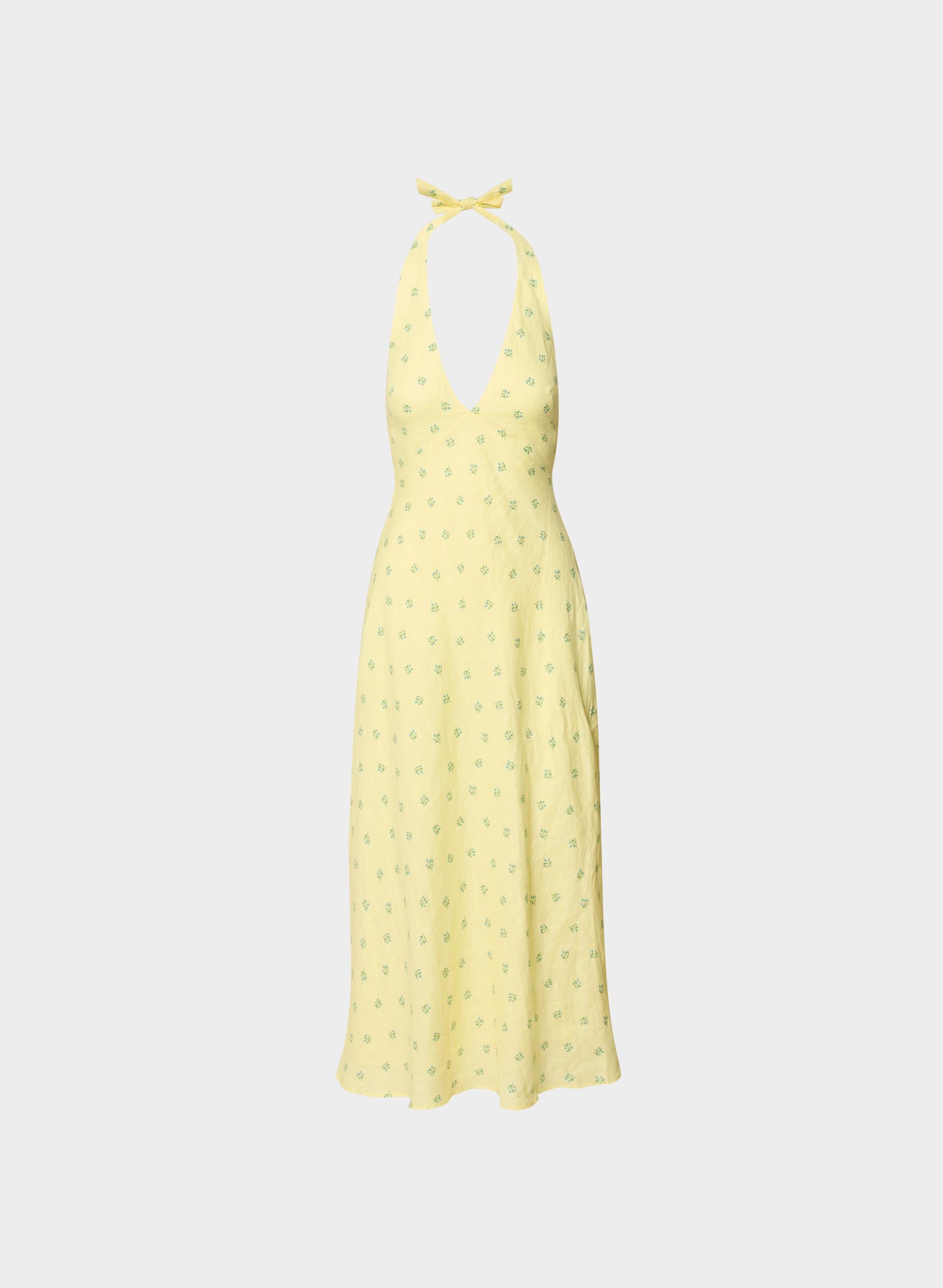 NIGHTSCAPE LINEN HALTER DRESS - Linen maxi halter dress. 