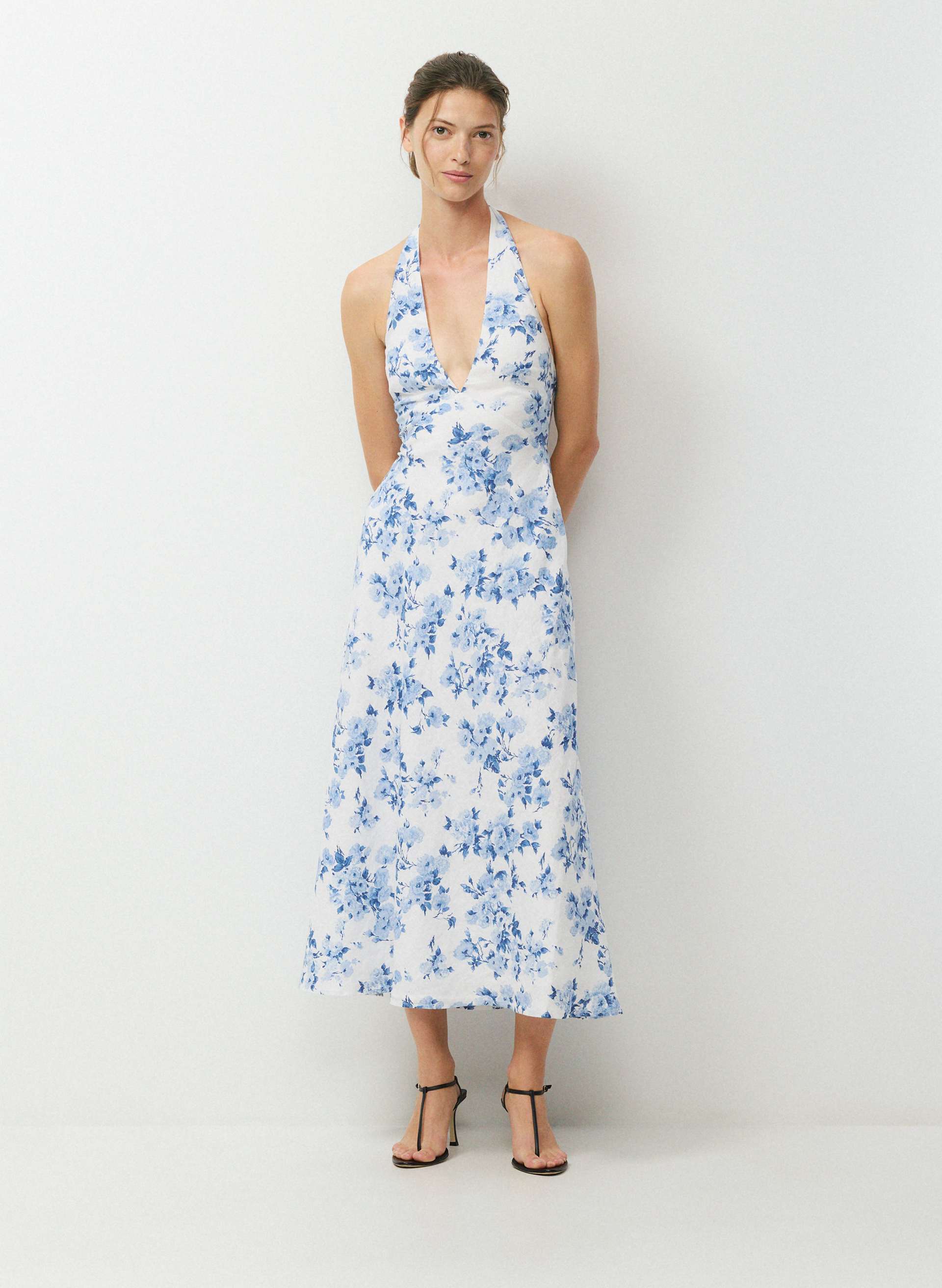 blue linen halter dress Nightscape Aritzia