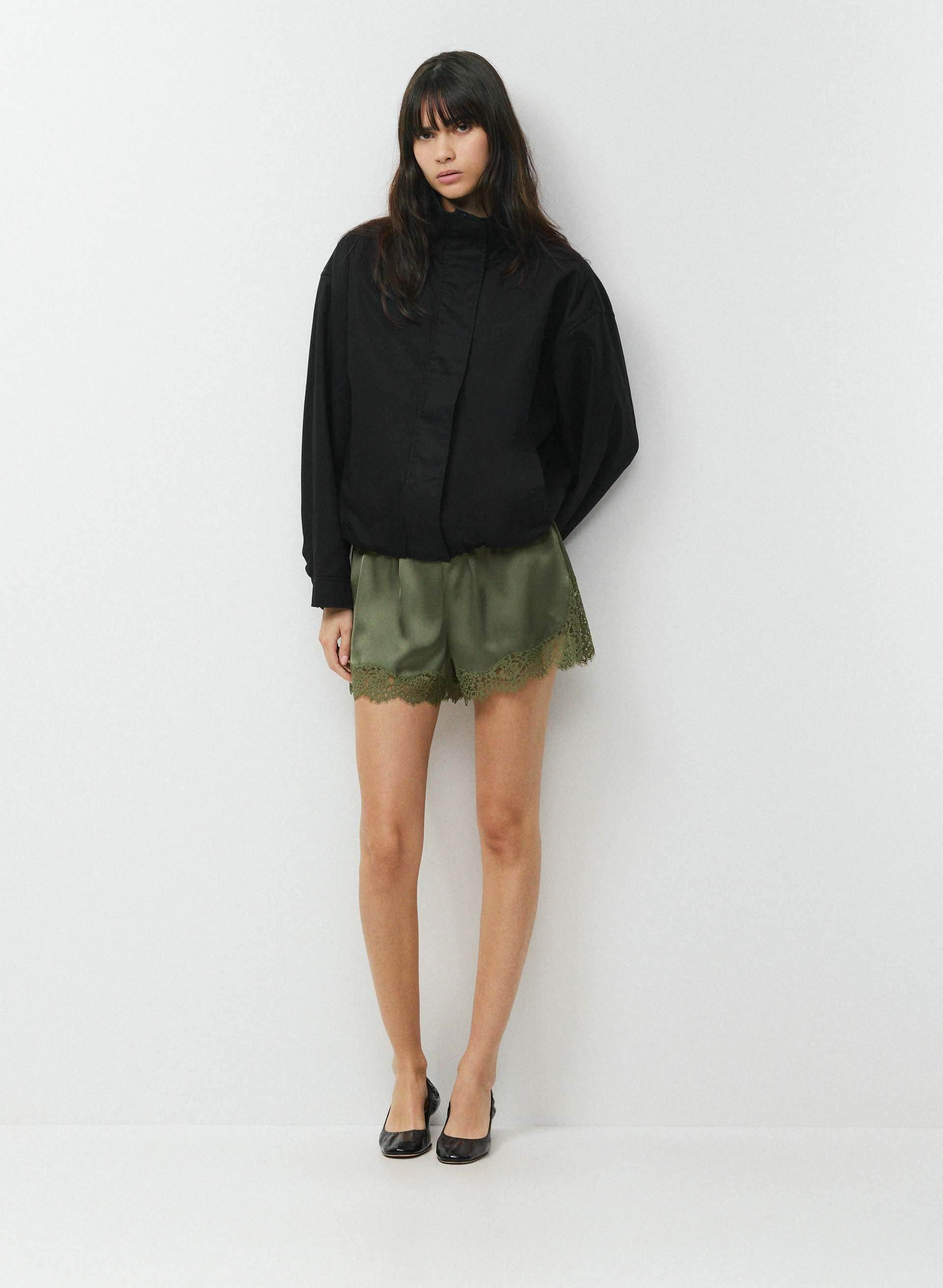 WHIMSY SATIN SHORT - Double satin shorts with lace trim. 