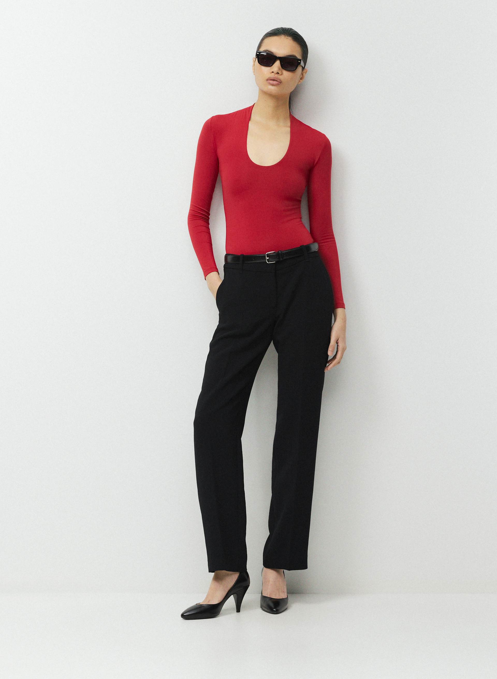 ORIGINAL CONTOUR APERITIF BODYSUIT - Second-skin U-neck longsleeve bodysuit with thong-cut bottom. 