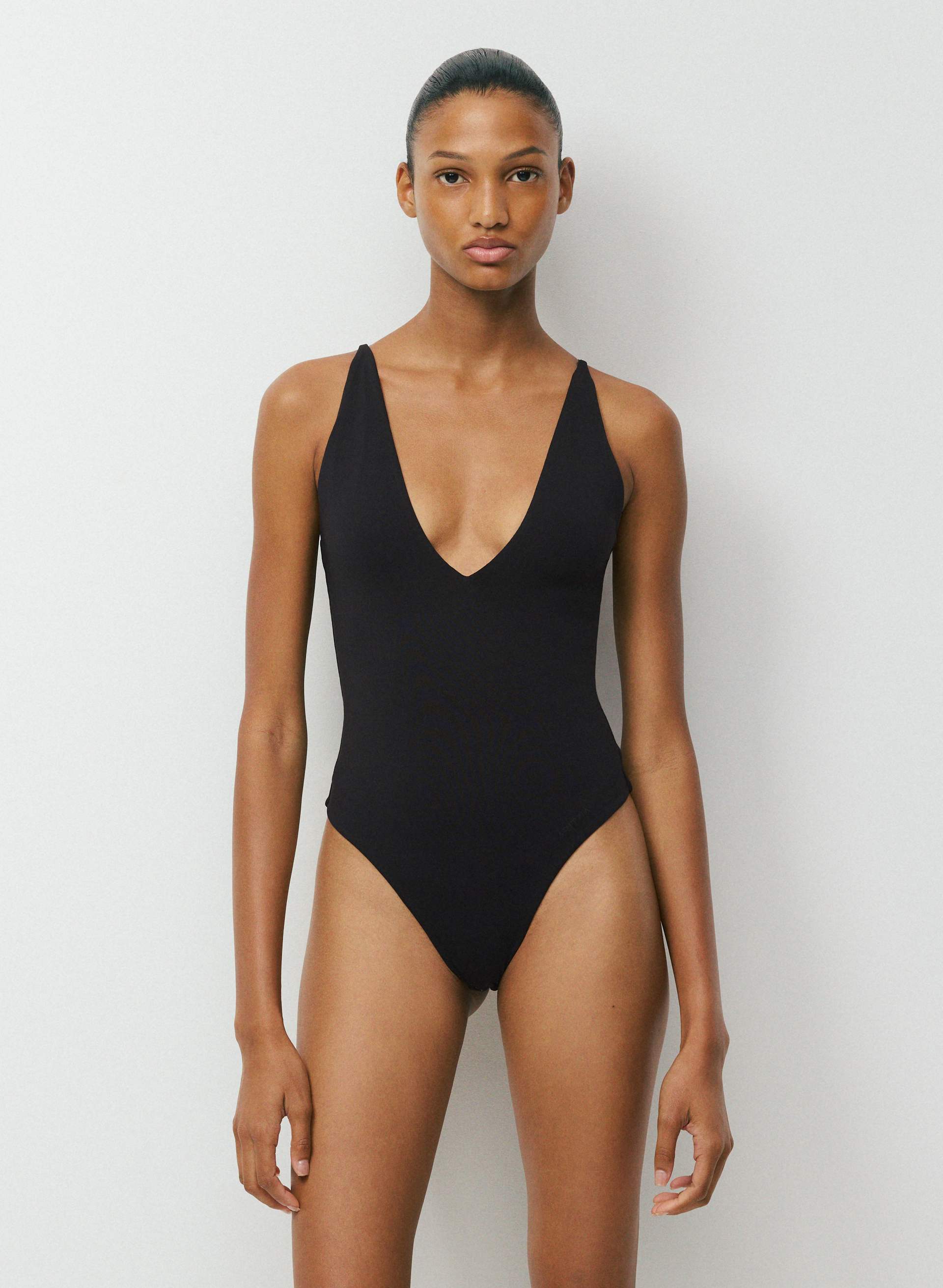 ORIGINAL CONTOUR SHADOW BODYSUIT - Second-skin V-neck bodysuit with thong-cut bottom. 