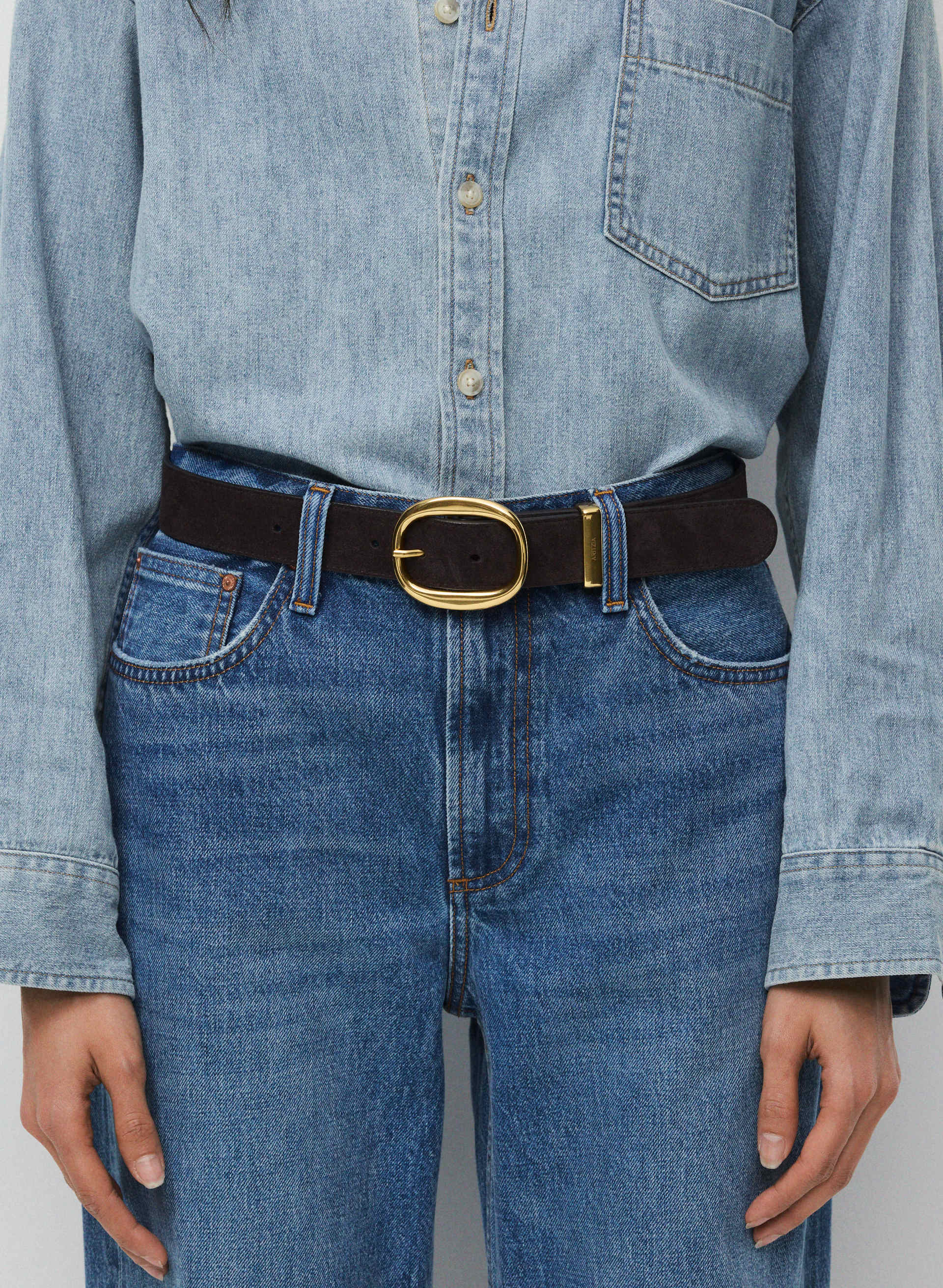 LIFETIME SOLID BRASS SUEDE WIDE BELT | Aritzia
