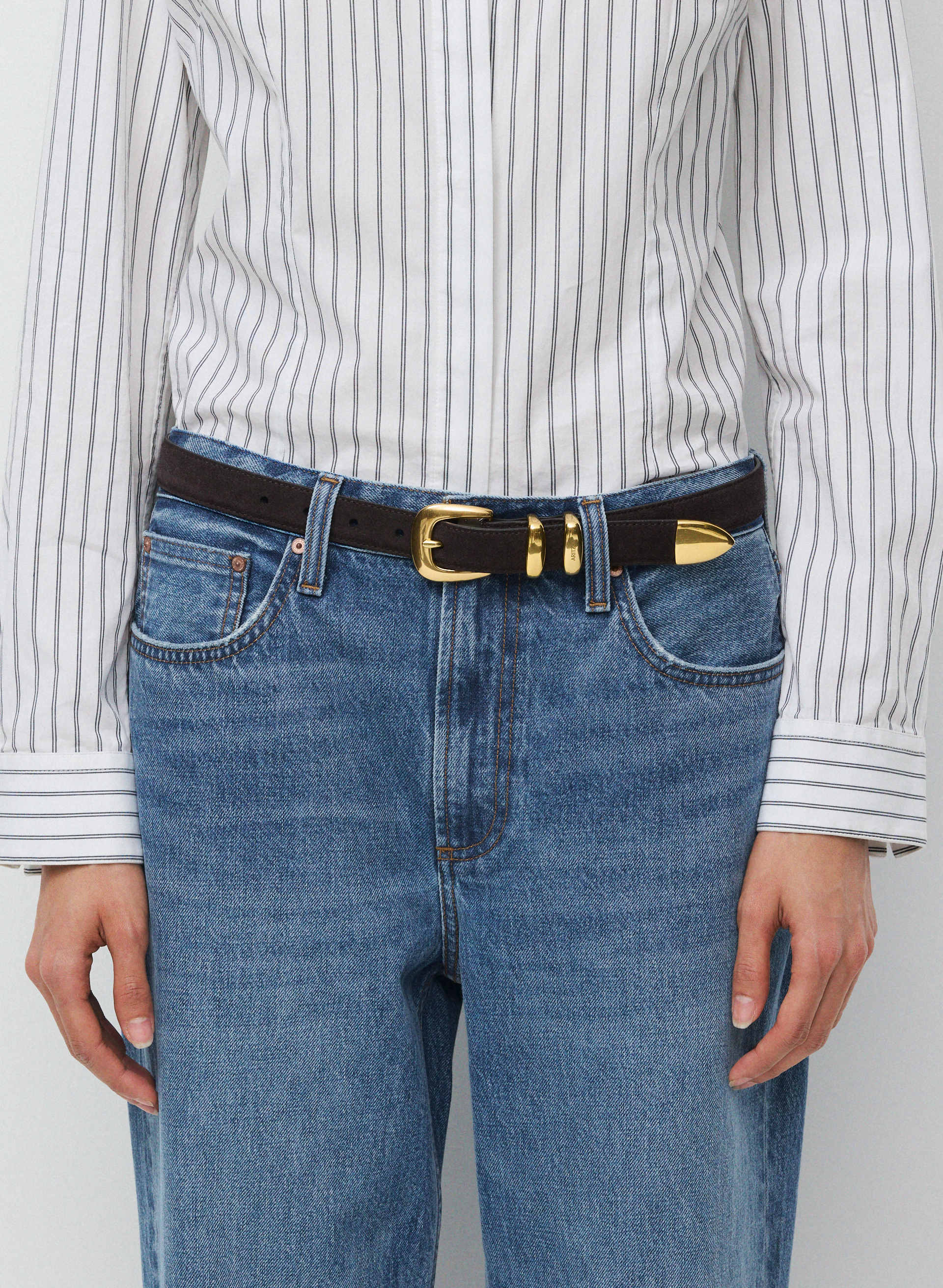 LEGENDARY SOLID BRASS SUEDE BELT | Aritzia