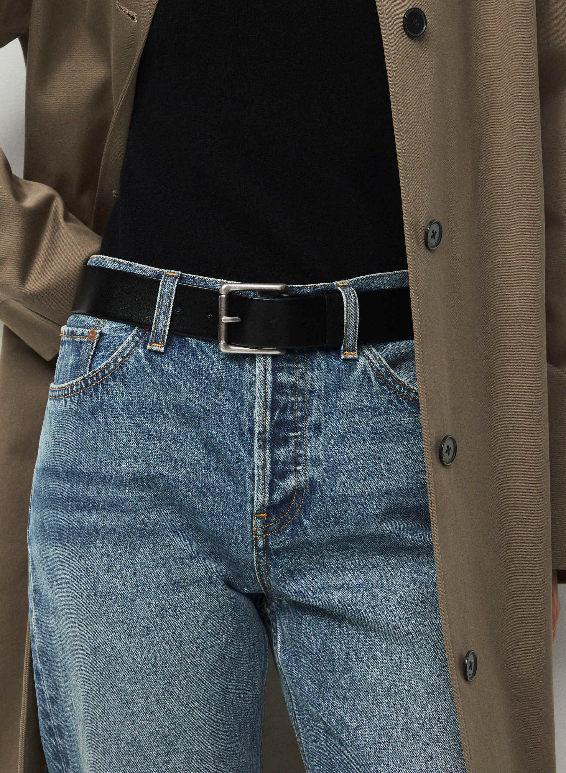 ETERNITY SOLID BRASS BELT - RANCH LEATHER - Ranch Leather belt with solid brass square buckle. 