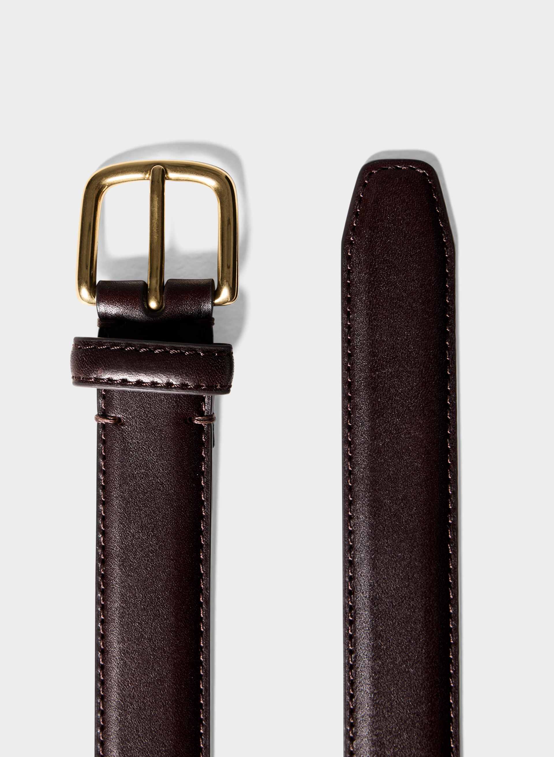 ESSENTIAL SOLID BRASS LEATHER BELT | Aritzia