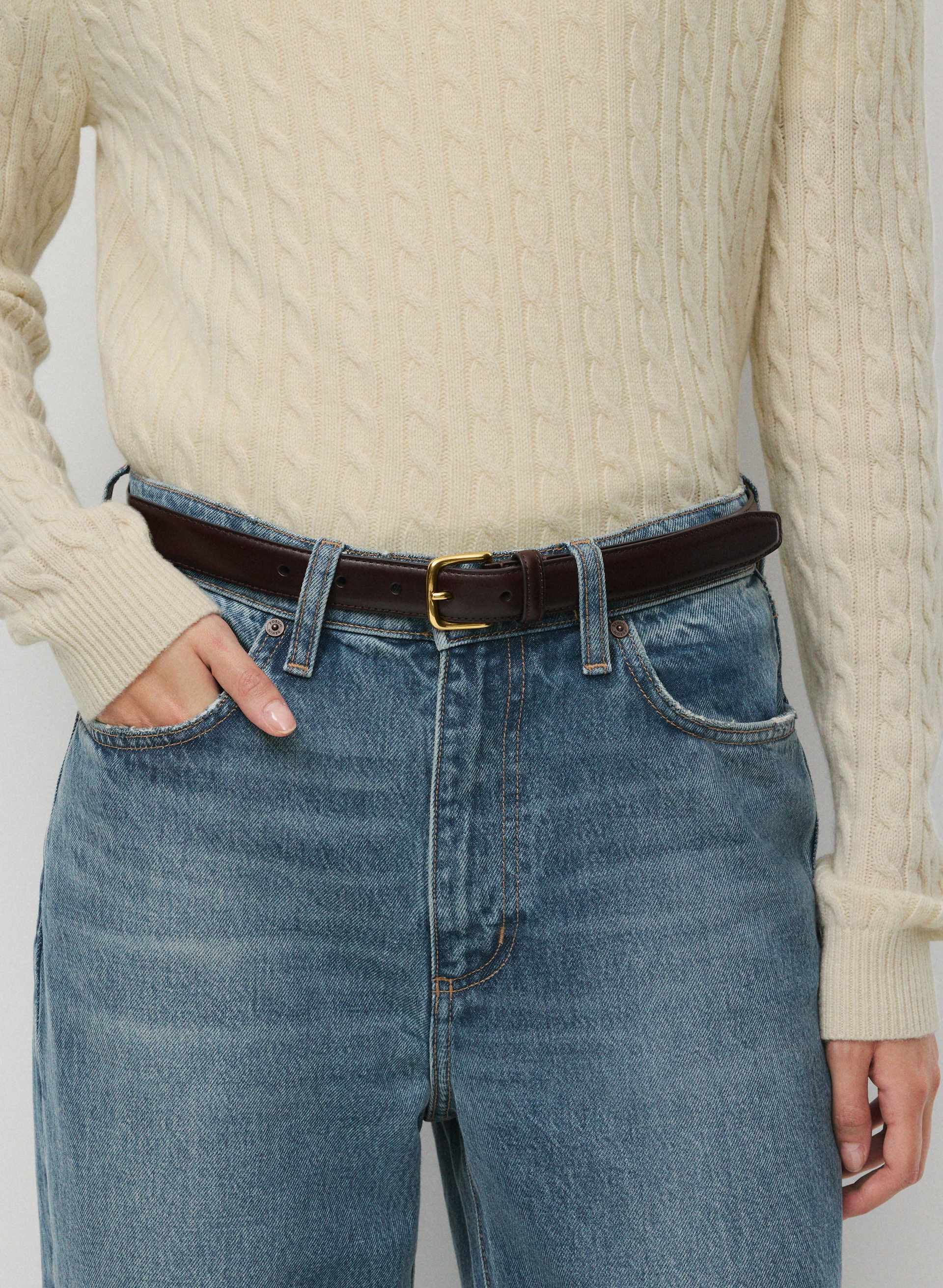ESSENTIAL SOLID BRASS LEATHER BELT | Aritzia