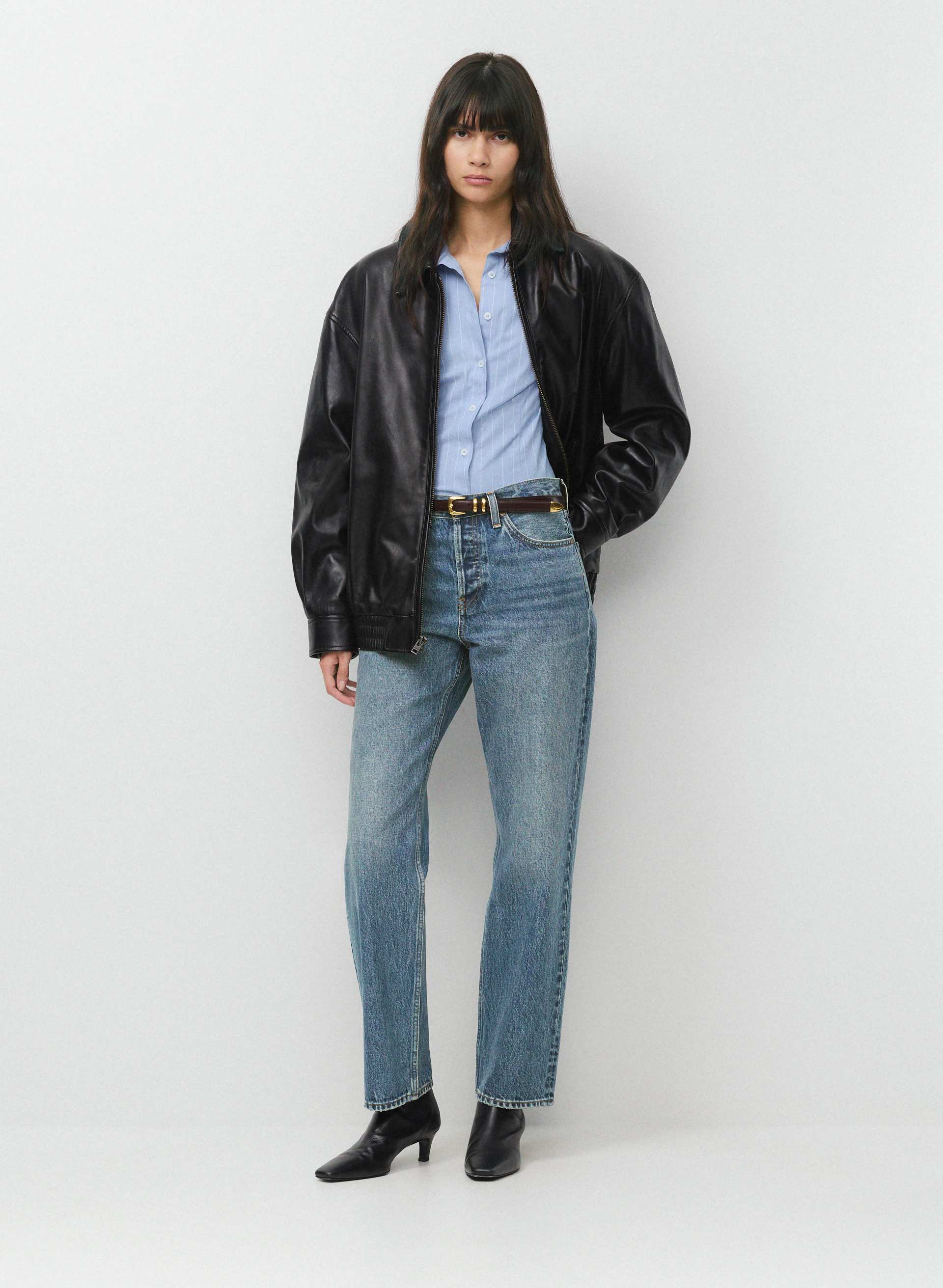 LEGENDARY SOLID BRASS LEATHER SLIM BELT | Aritzia