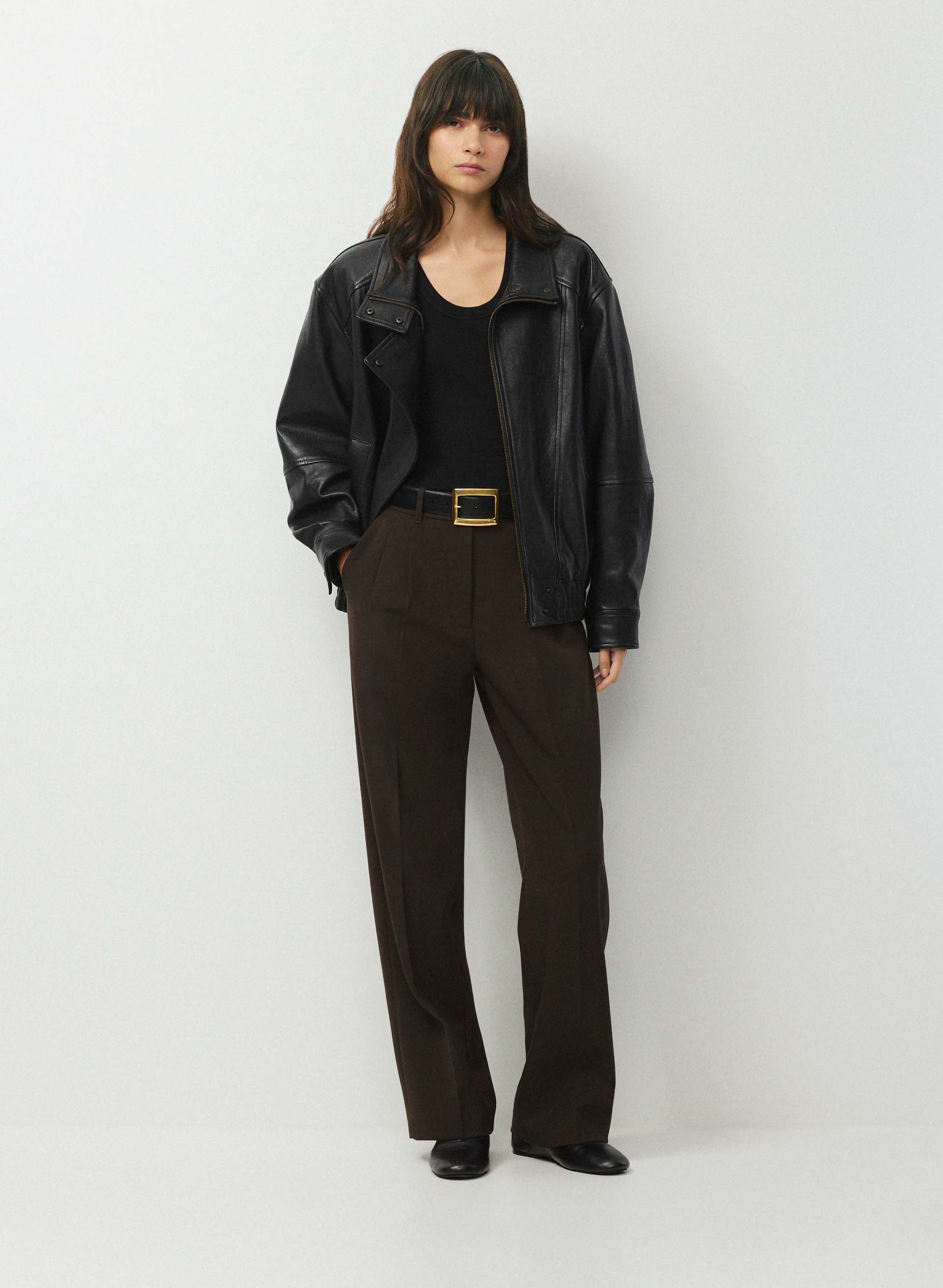 EDIFICE SOLID BRASS LEATHER BELT | Aritzia
