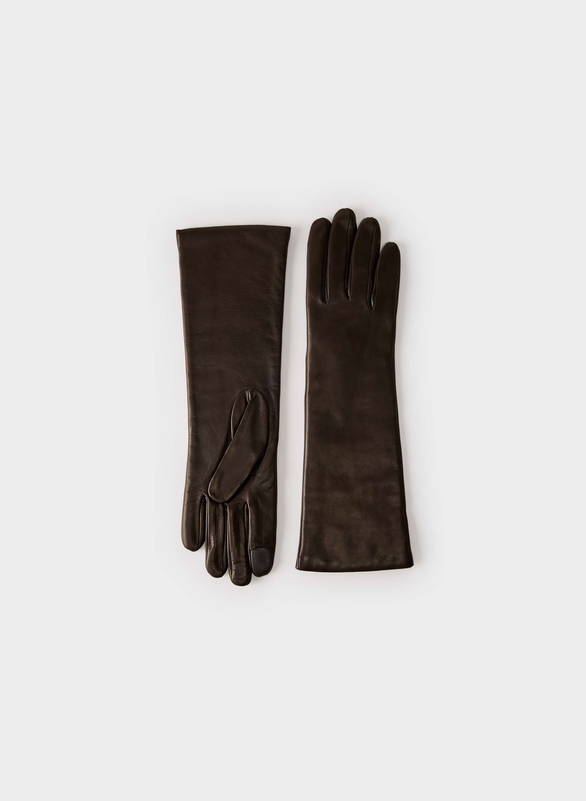RENOWN LEATHER LONG GLOVES - Long tech-friendly nappa leather gloves with cashmere lining. 