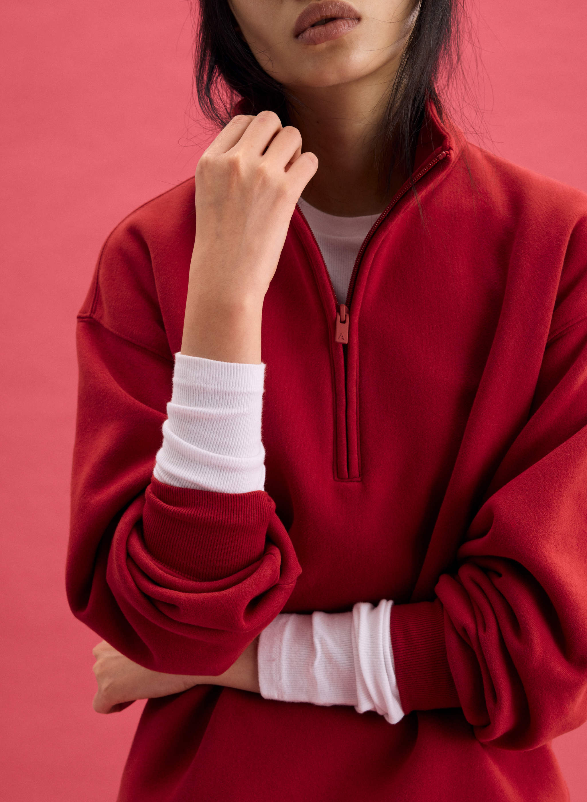 COZY SWEATFLEECE BOYFRIEND 1/2 ZIP - Relaxed fleece half-zip mockneck. 