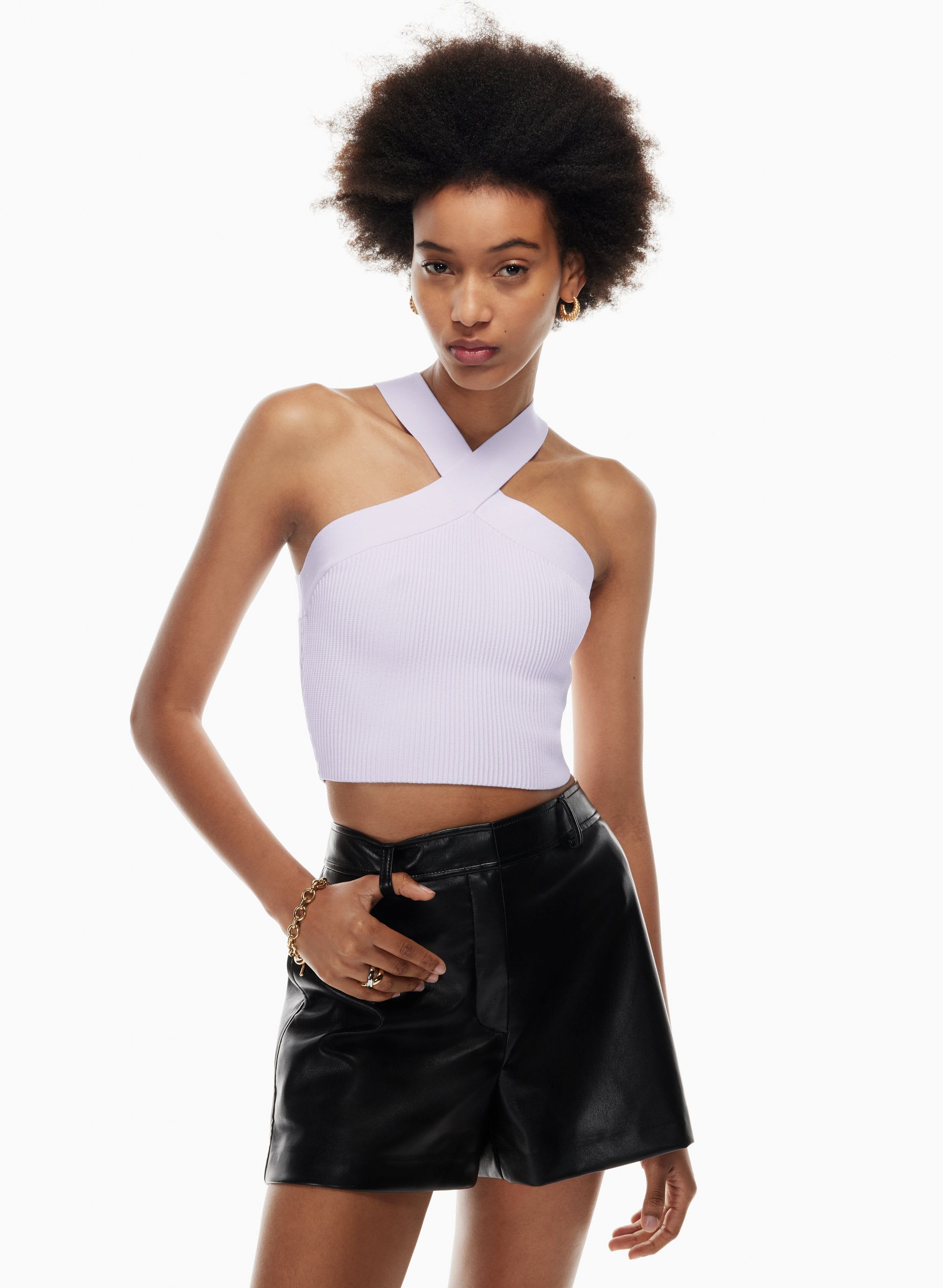 SCULPT KNIT CRISS CROSS CROPPED TANK | Aritzia