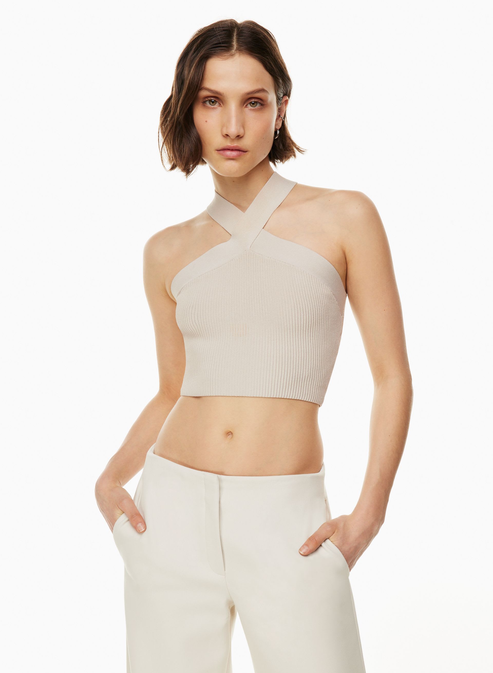 SCULPT KNIT CRISS CROSS CROPPED TANK | Aritzia