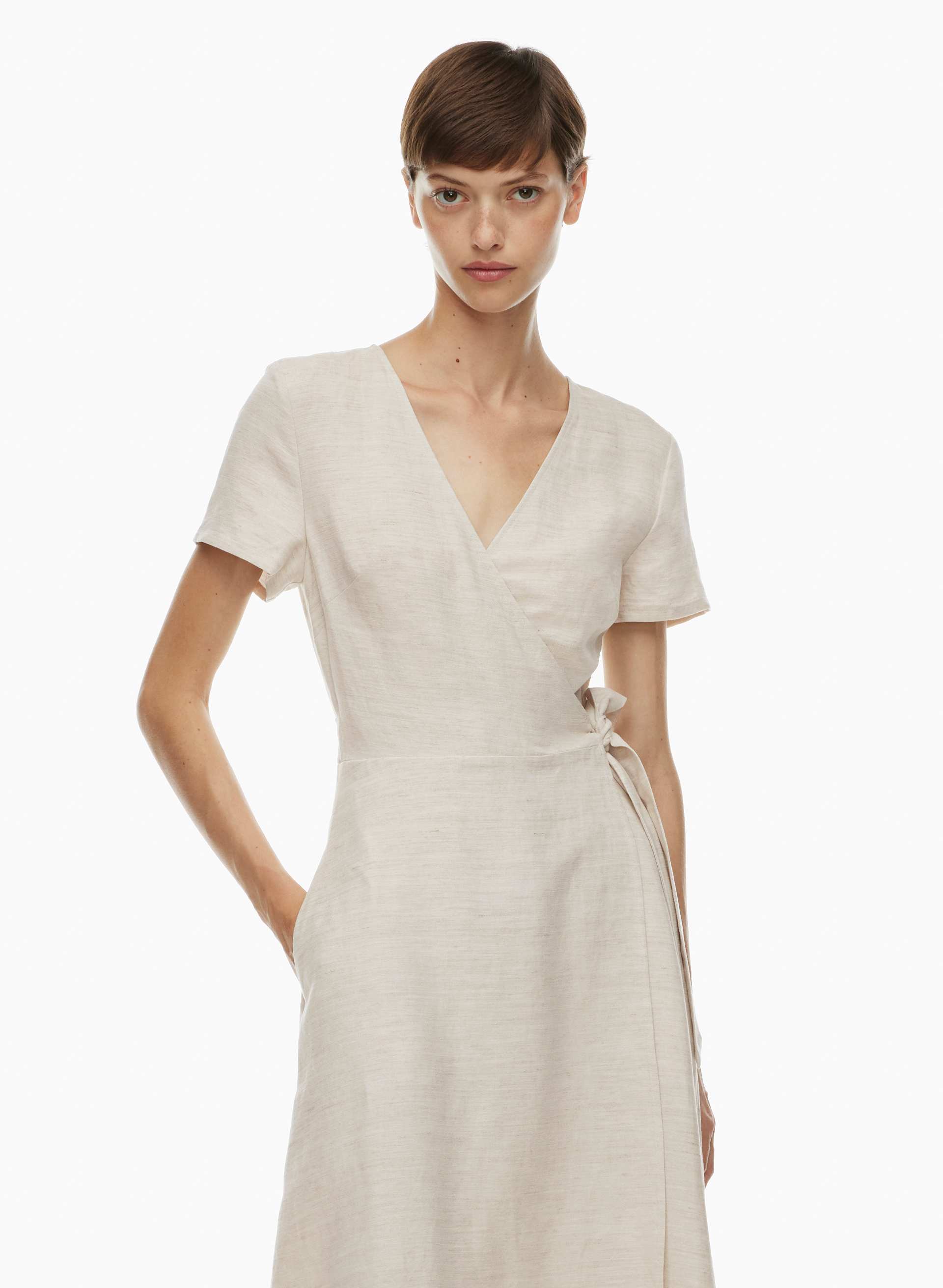 chinese dress ladies Aritzia babaton lilac fog Wallace linen wrap dress, size 4 (was $48)