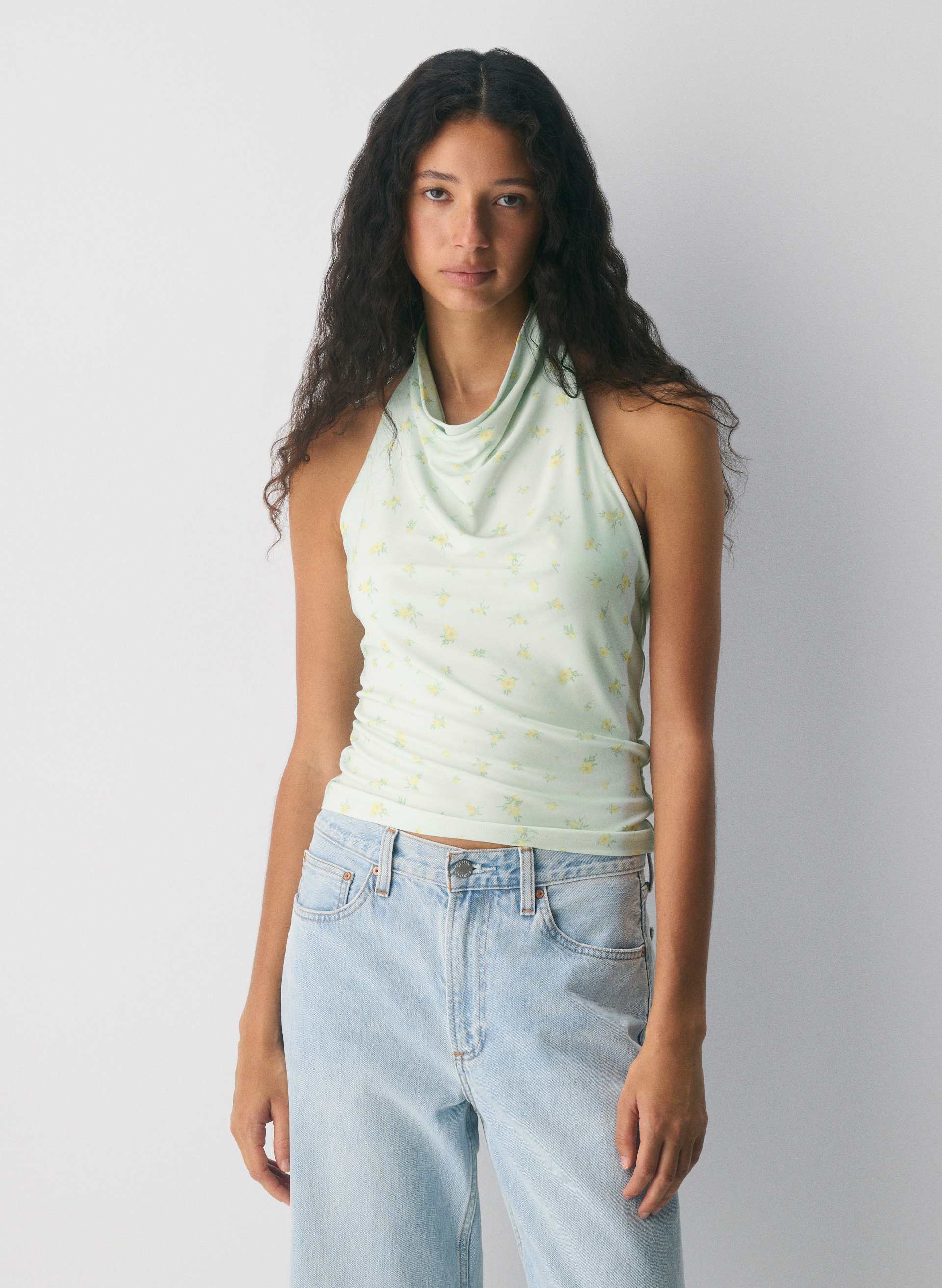 SMOOTH MATTER™ TOWER HALTER TOP - Lined, opaque cowlneck halter top. 