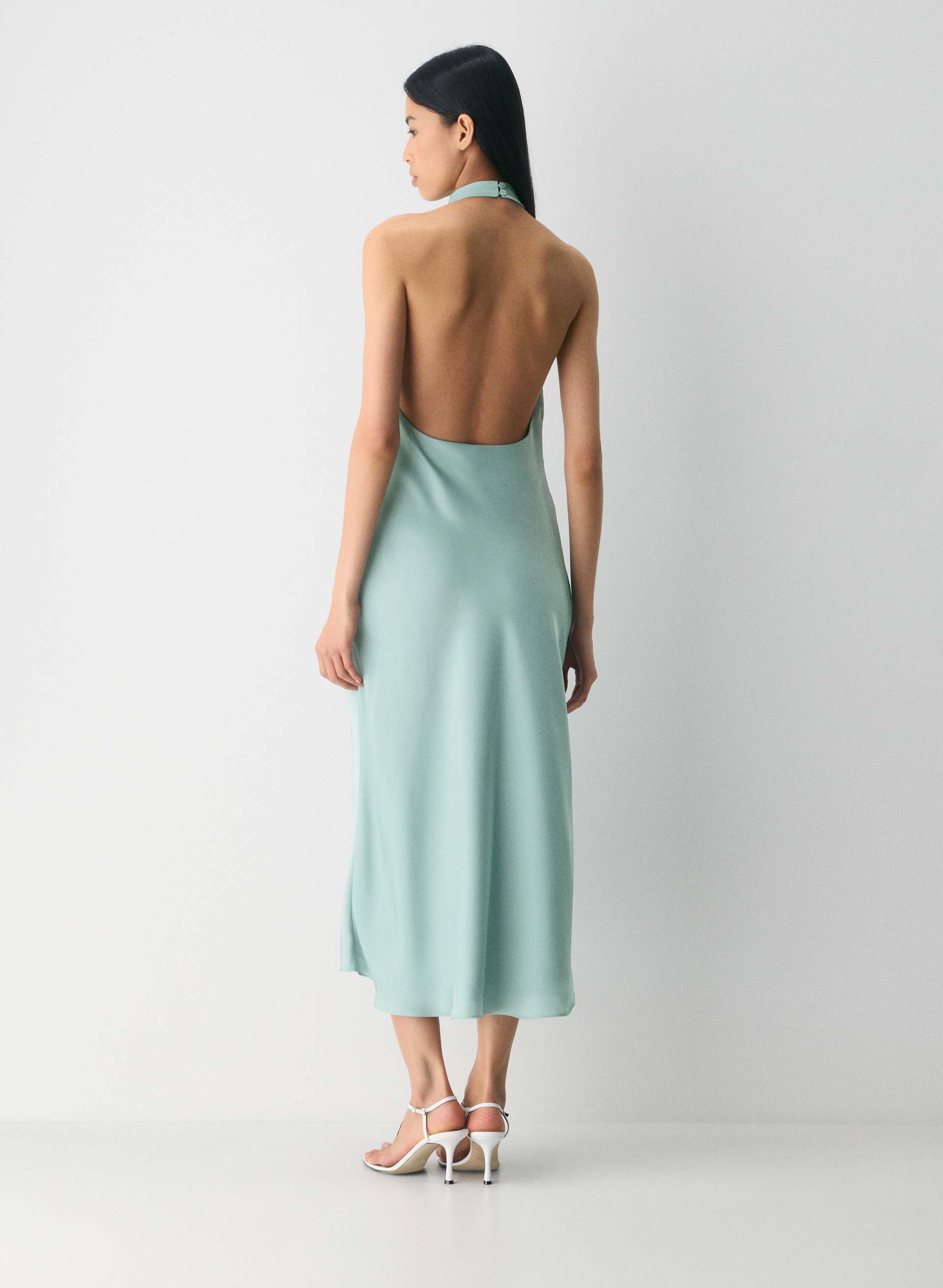 Ten Women's Audience Satin Maxi Halter Dress in Goddess Sage | 00