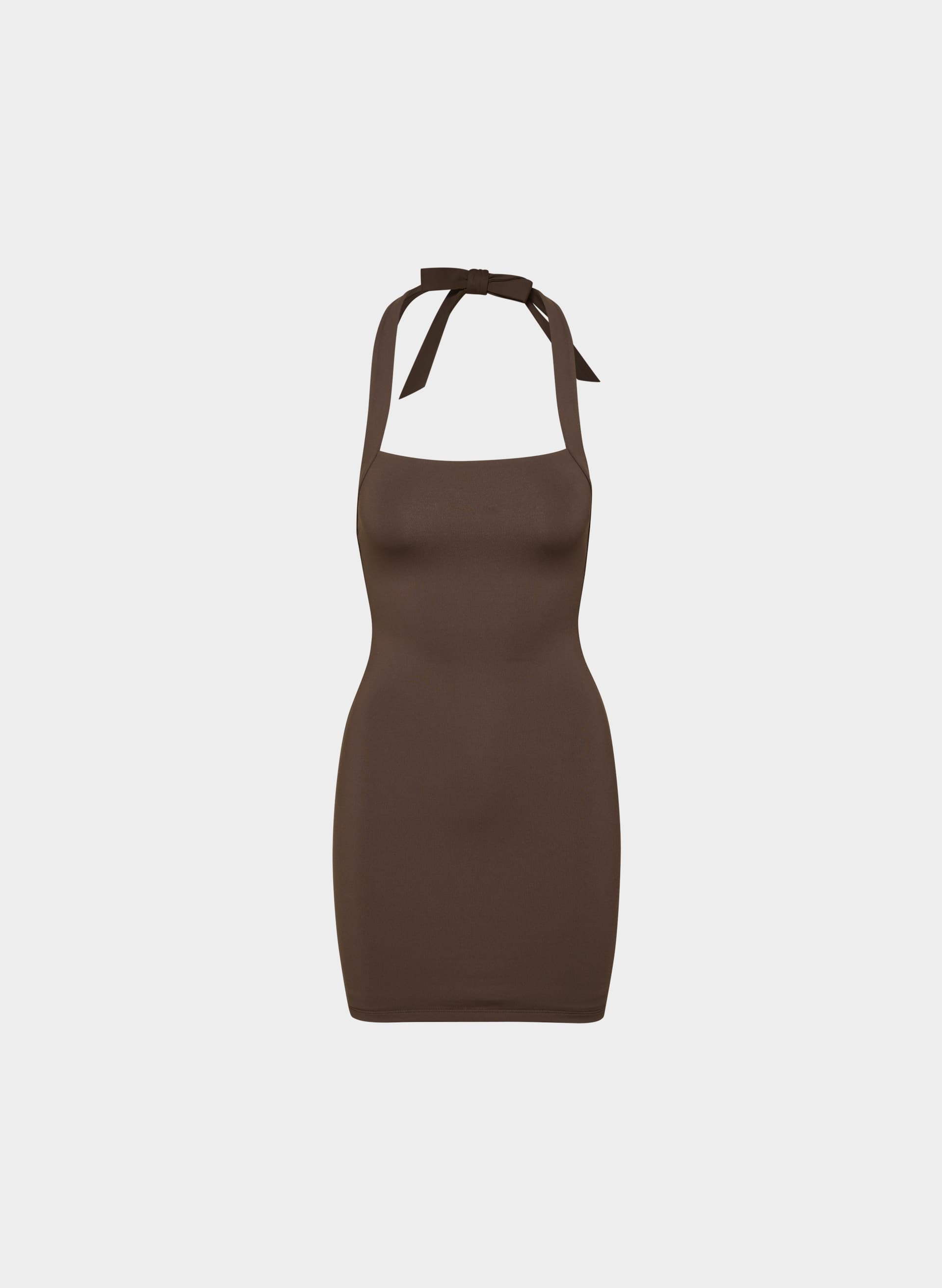 Aritzia Women's Original Contour Optimum Halter Dress in Ric Heather Mocha Brown | Medium