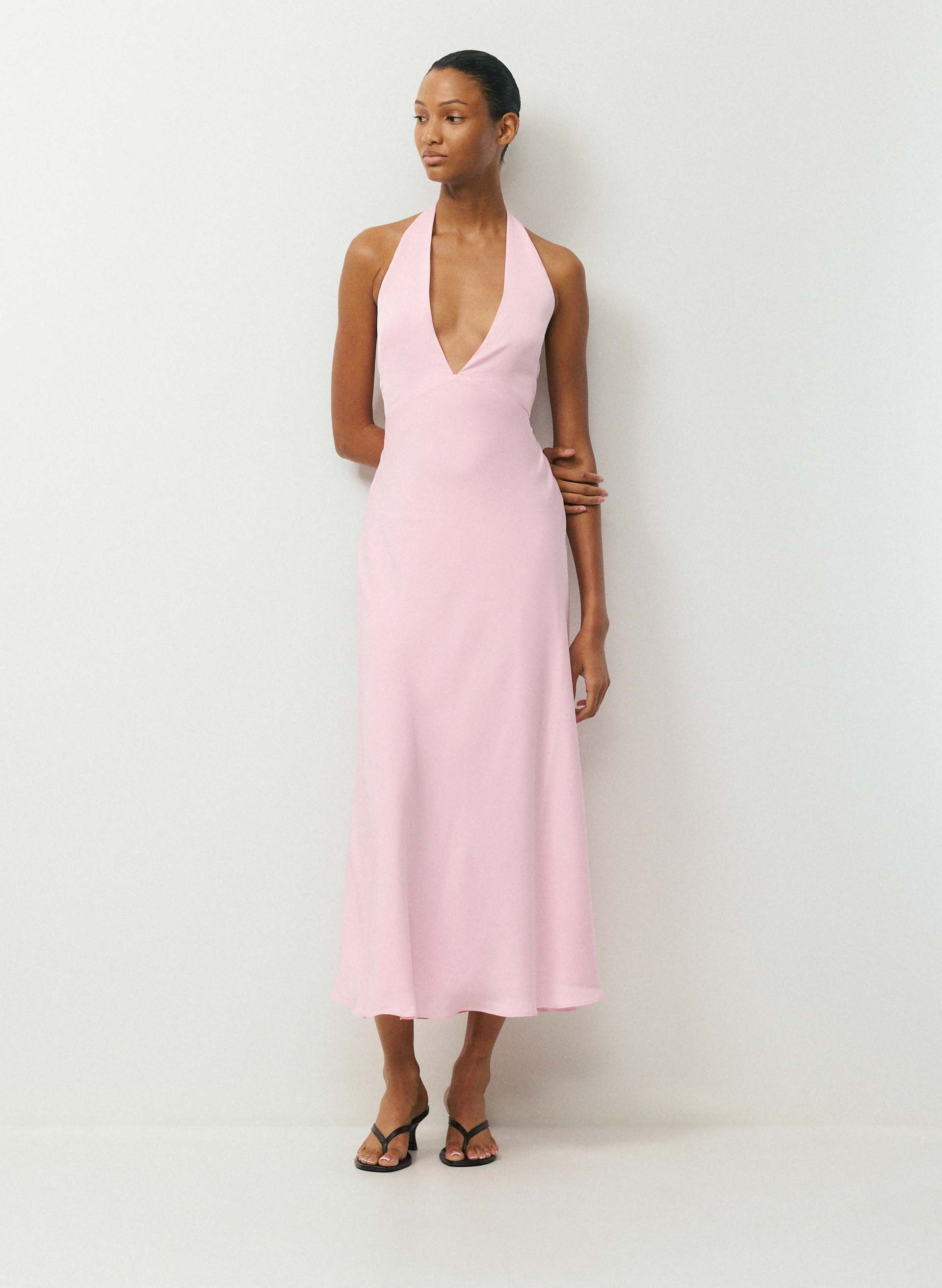 NIGHTSCAPE SATIN HALTER DRESS | Aritzia