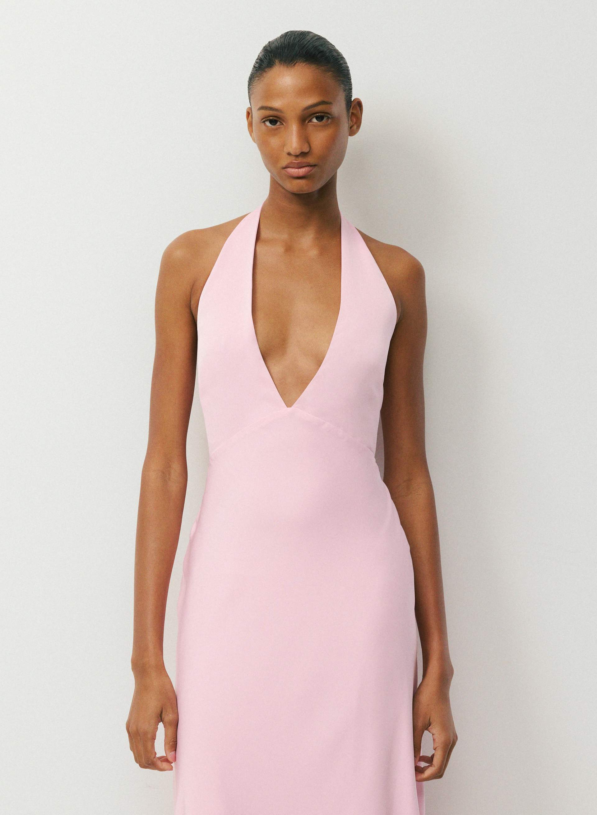 NIGHTSCAPE SATIN HALTER DRESS | Aritzia