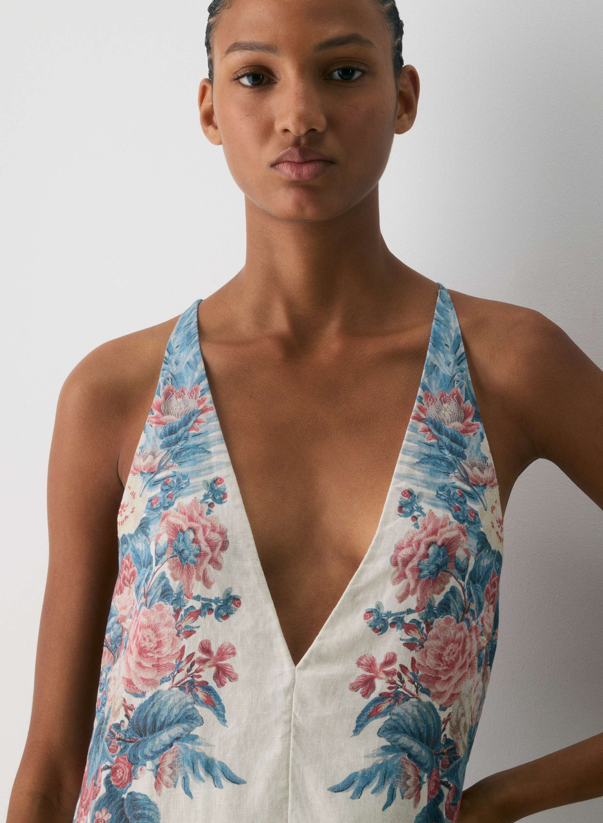 MURAL LINEN HALTER DRESS | Aritzia