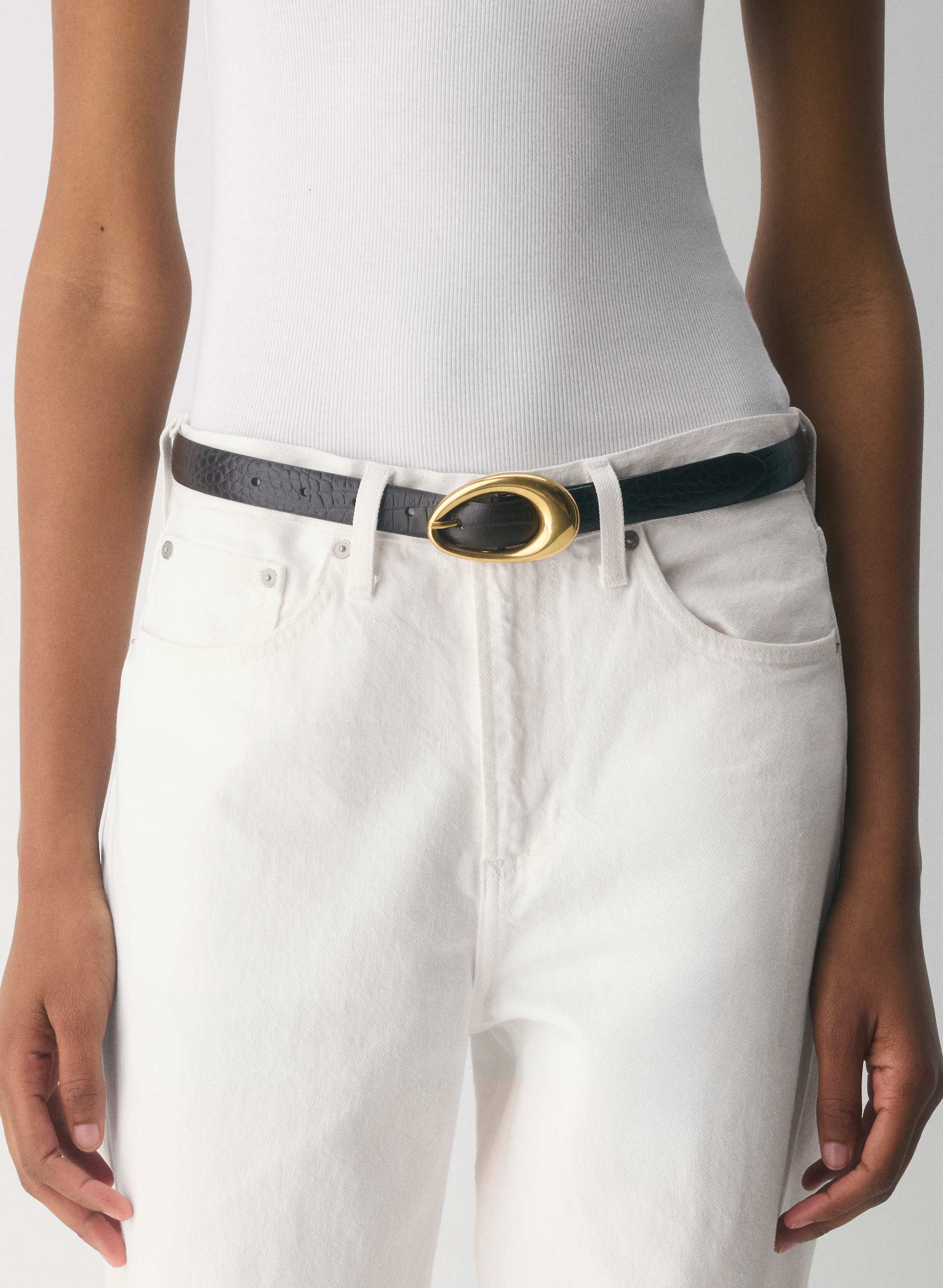 Perennial Solid Brass Leather Belt | Aritzia US