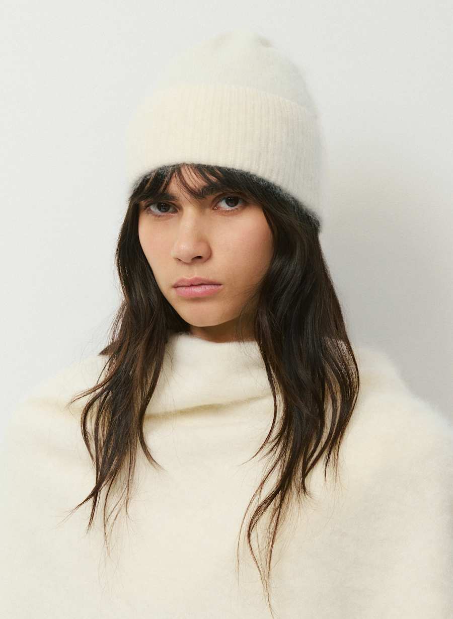 Brushed Wool Cashmere Motto Beanie by Aritzia