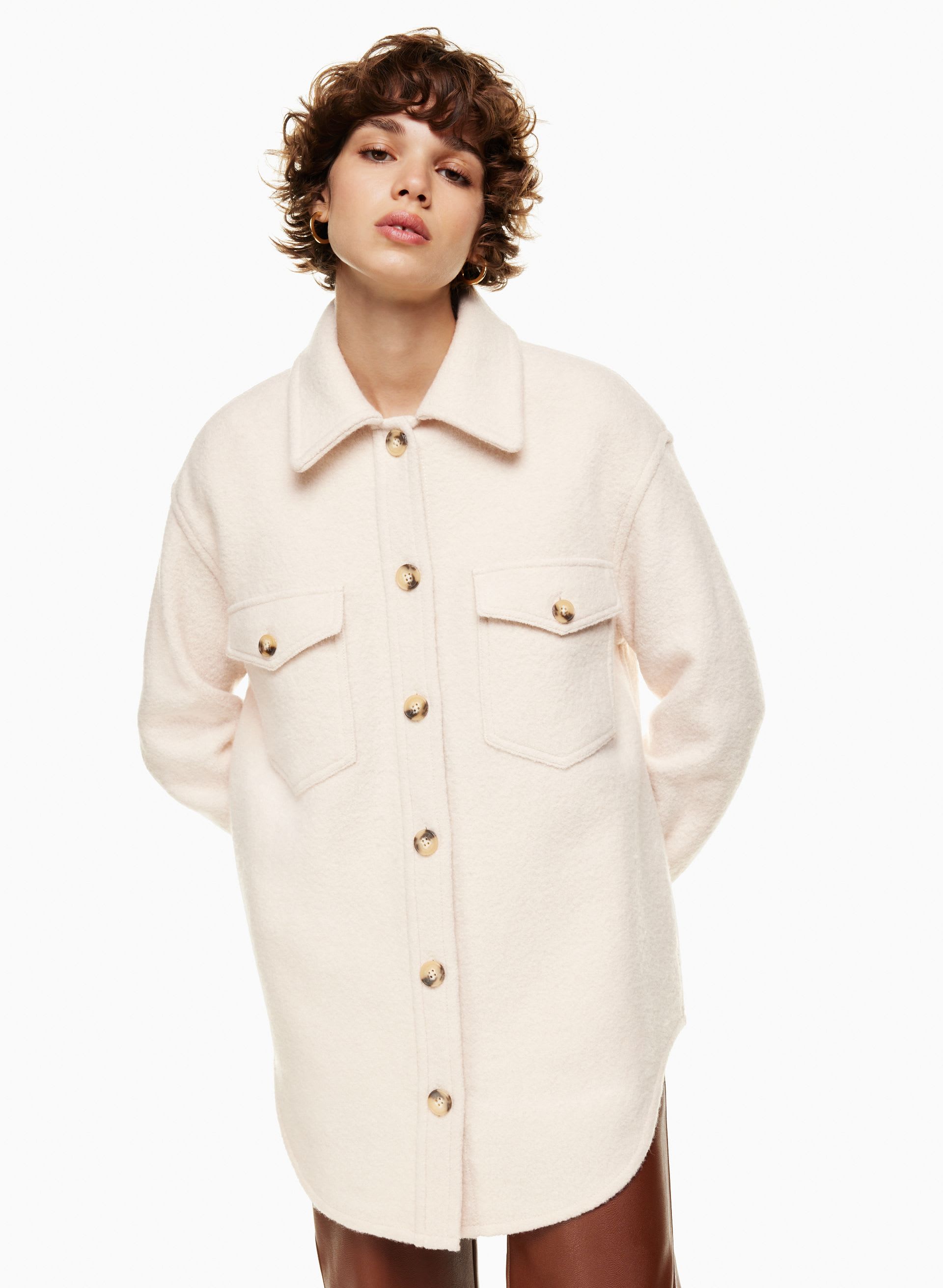 PAIGE button-up cotton shirt jacket - Brown